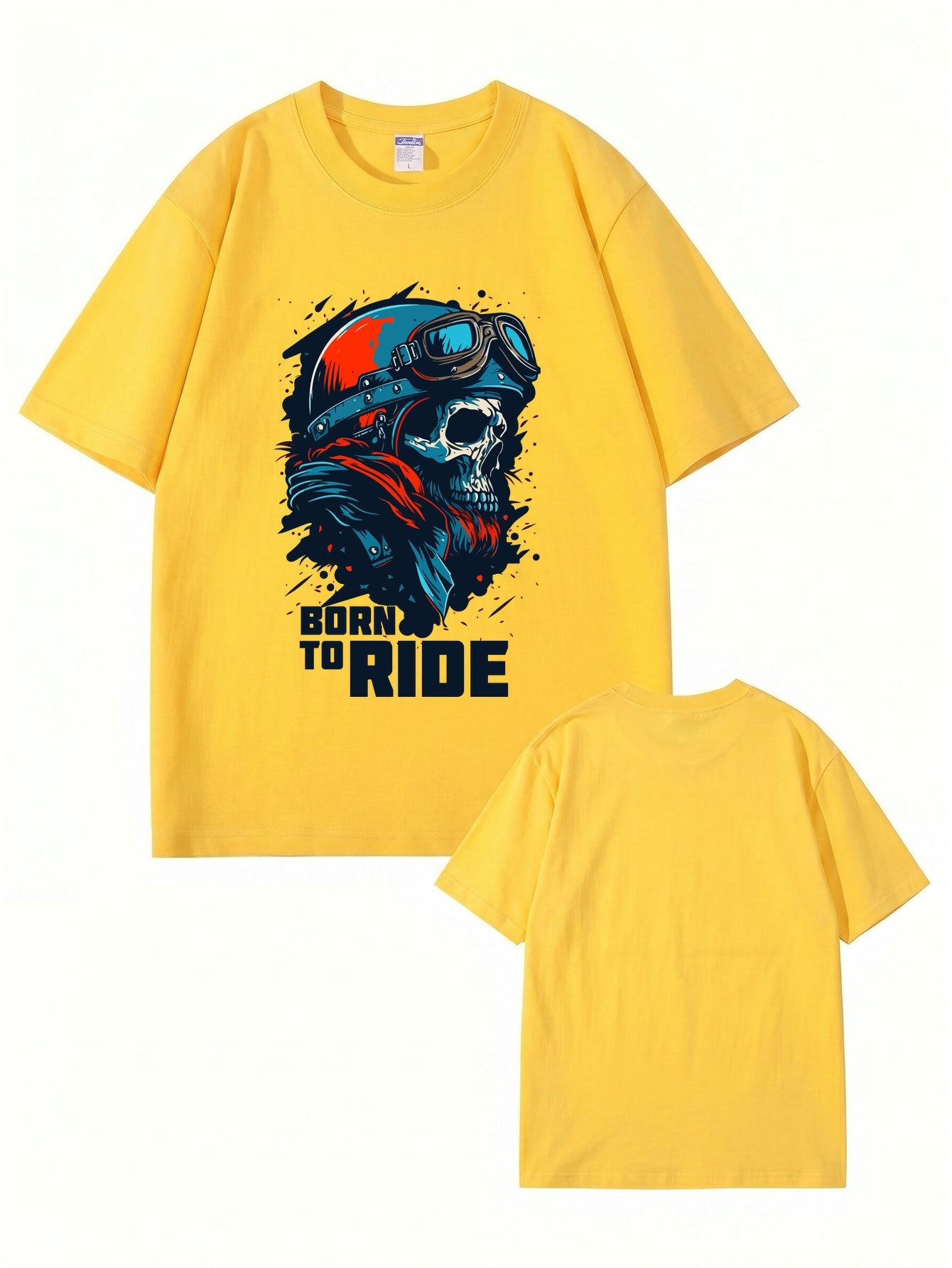 Born To Ride Skull Biker T-Shirt - Premium Heavyweight Cotton Graphic Tee