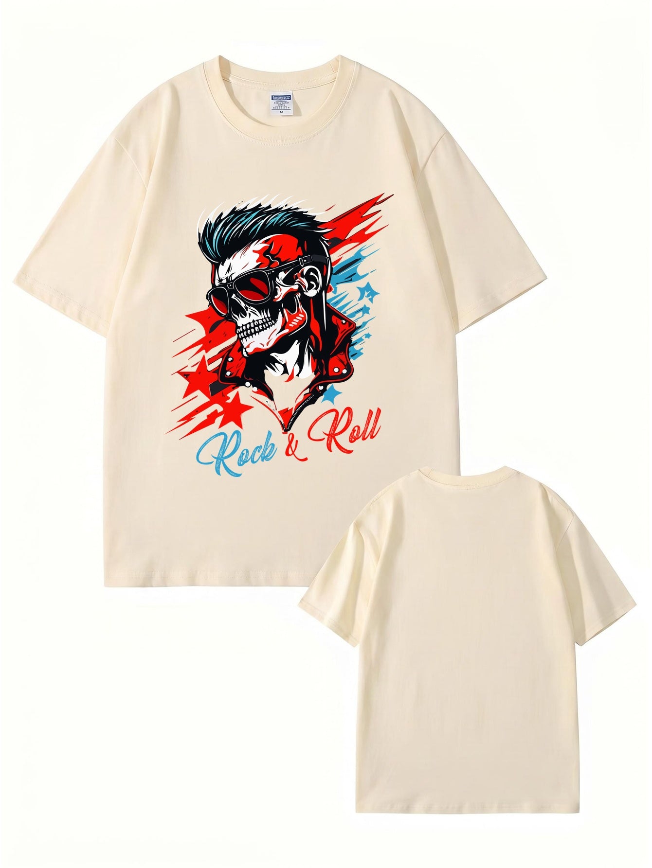 Rock & Roll Skull Graphic Print Men's 200gsm Heavyweight Cotton T-Shirt