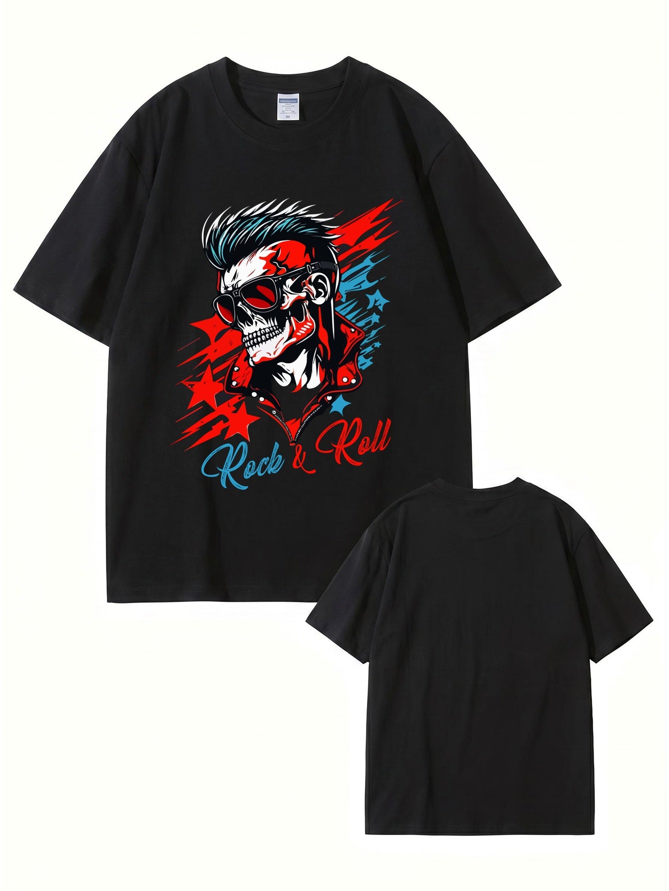 Rock & Roll Skull Graphic Print Men's 200gsm Heavyweight Cotton T-Shirt