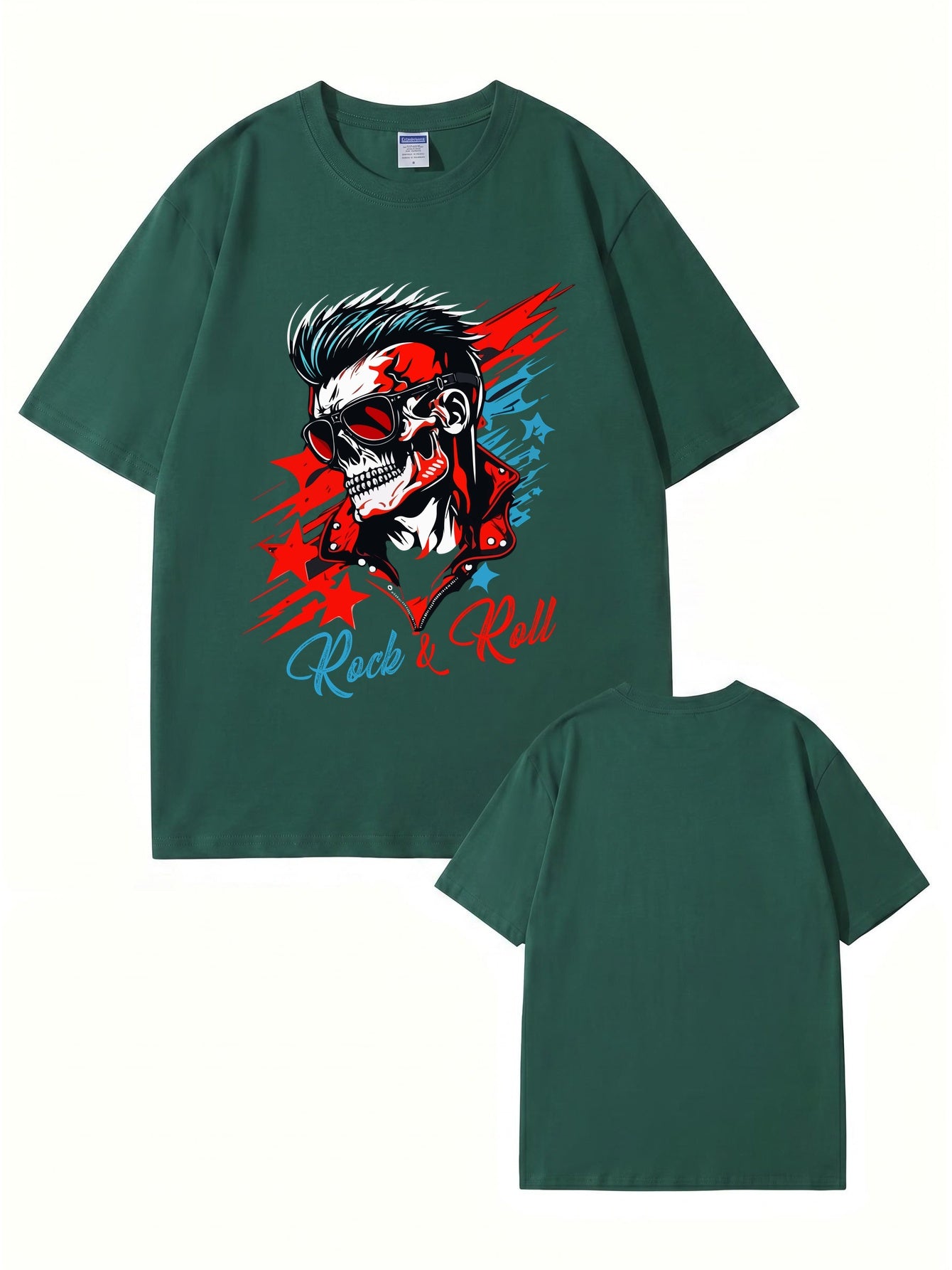 Rock & Roll Skull Graphic Print Men's 200gsm Heavyweight Cotton T-Shirt