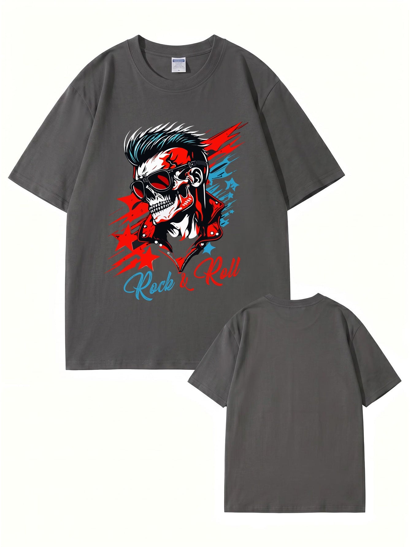 Rock & Roll Skull Graphic Print Men's 200gsm Heavyweight Cotton T-Shirt