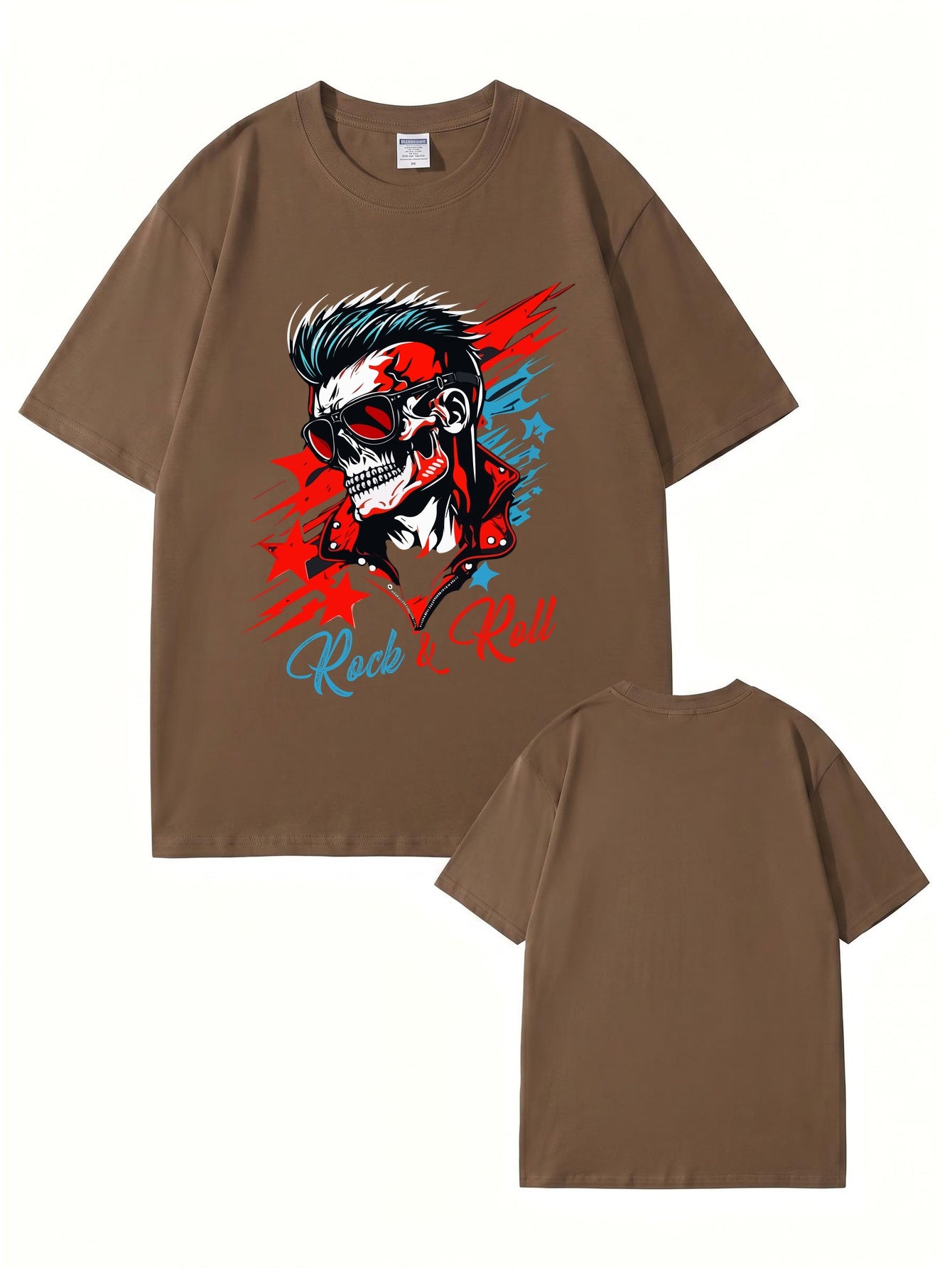 Rock & Roll Skull Graphic Print Men's 200gsm Heavyweight Cotton T-Shirt