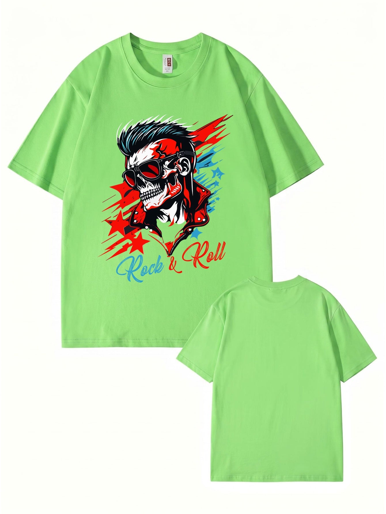 Rock & Roll Skull Graphic Print Men's 200gsm Heavyweight Cotton T-Shirt