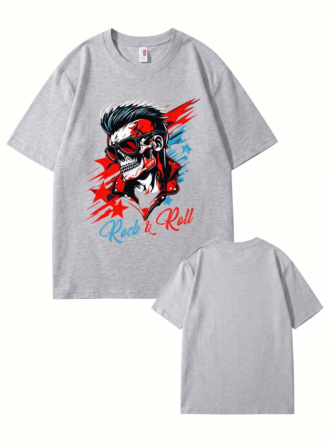 Rock & Roll Skull Graphic Print Men's 200gsm Heavyweight Cotton T-Shirt