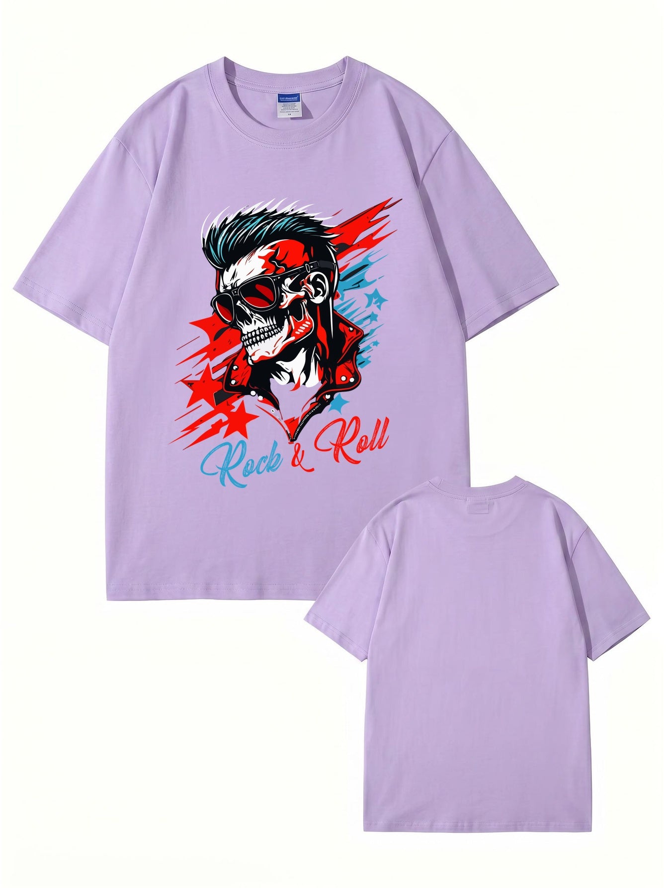 Rock & Roll Skull Graphic Print Men's 200gsm Heavyweight Cotton T-Shirt