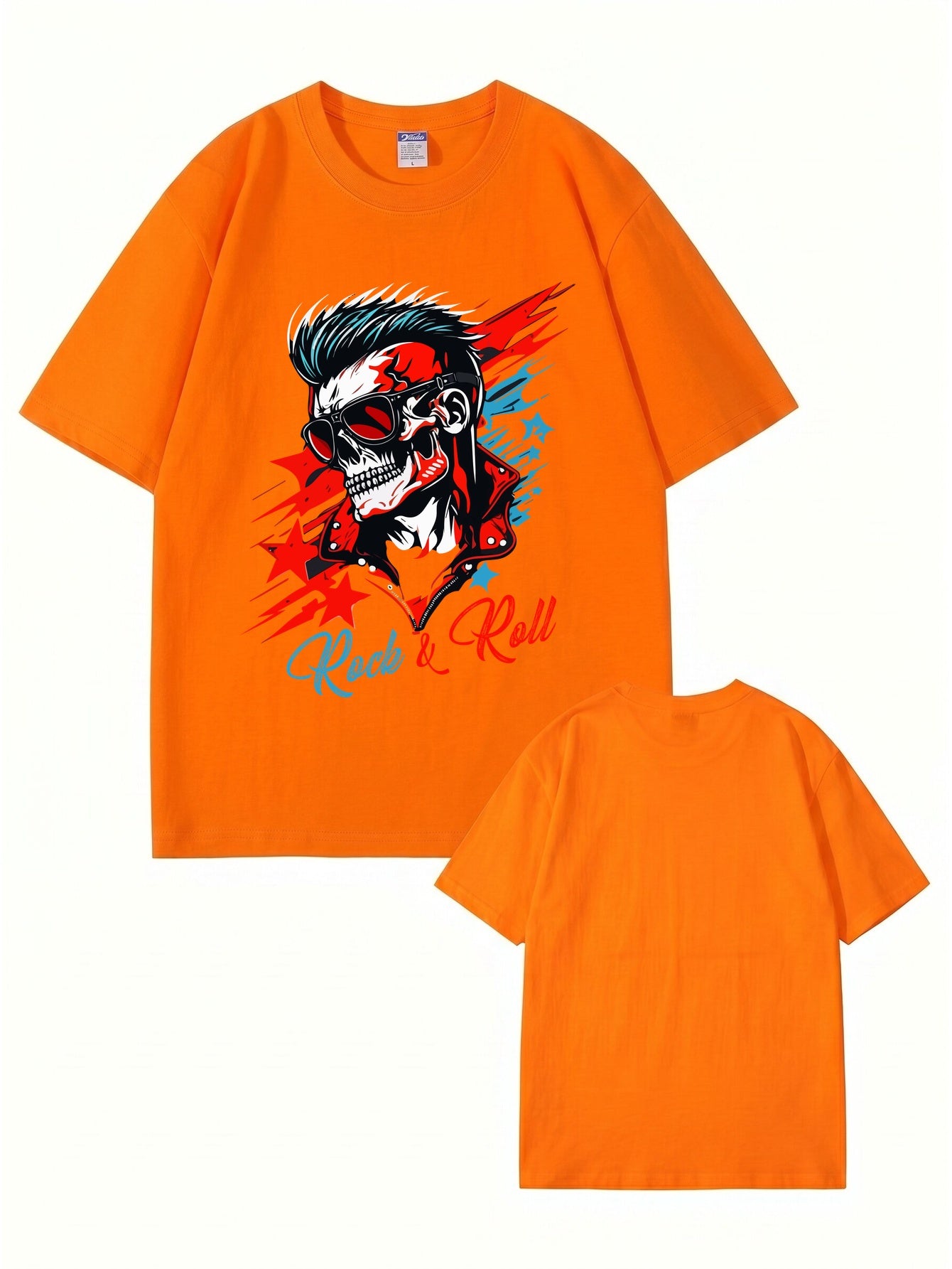 Rock & Roll Skull Graphic Print Men's 200gsm Heavyweight Cotton T-Shirt