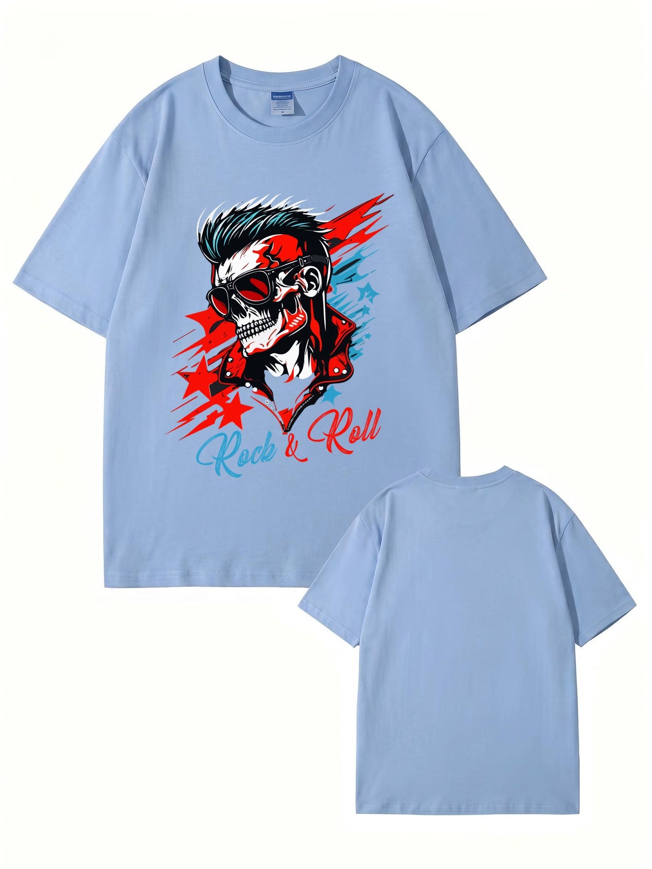 Rock & Roll Skull Graphic Print Men's 200gsm Heavyweight Cotton T-Shirt