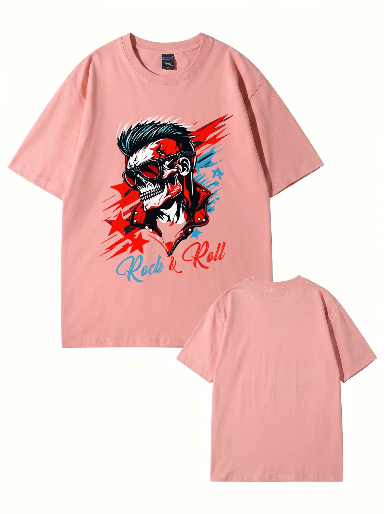 Rock & Roll Skull Graphic Print Men's 200gsm Heavyweight Cotton T-Shirt