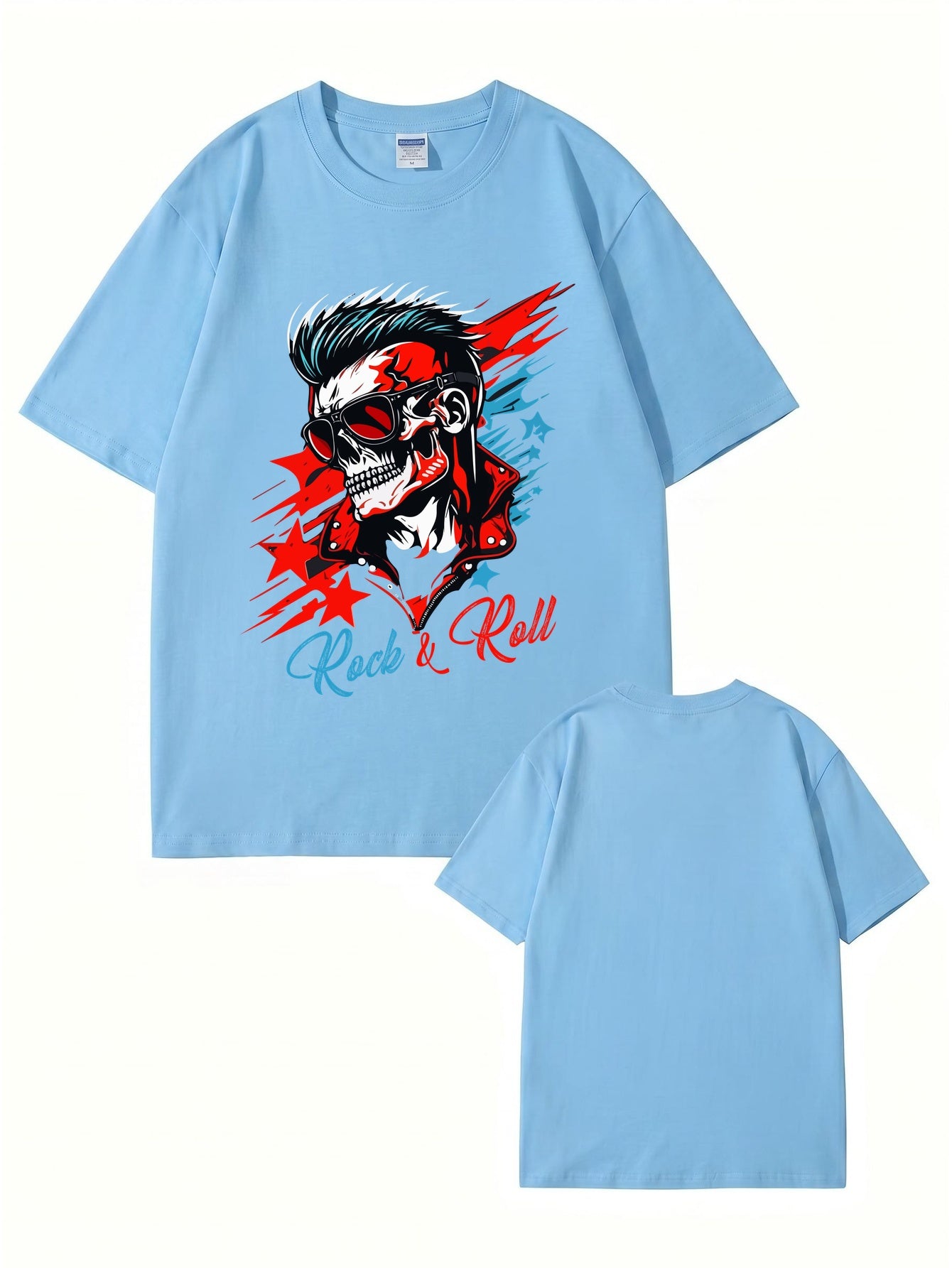 Rock & Roll Skull Graphic Print Men's 200gsm Heavyweight Cotton T-Shirt