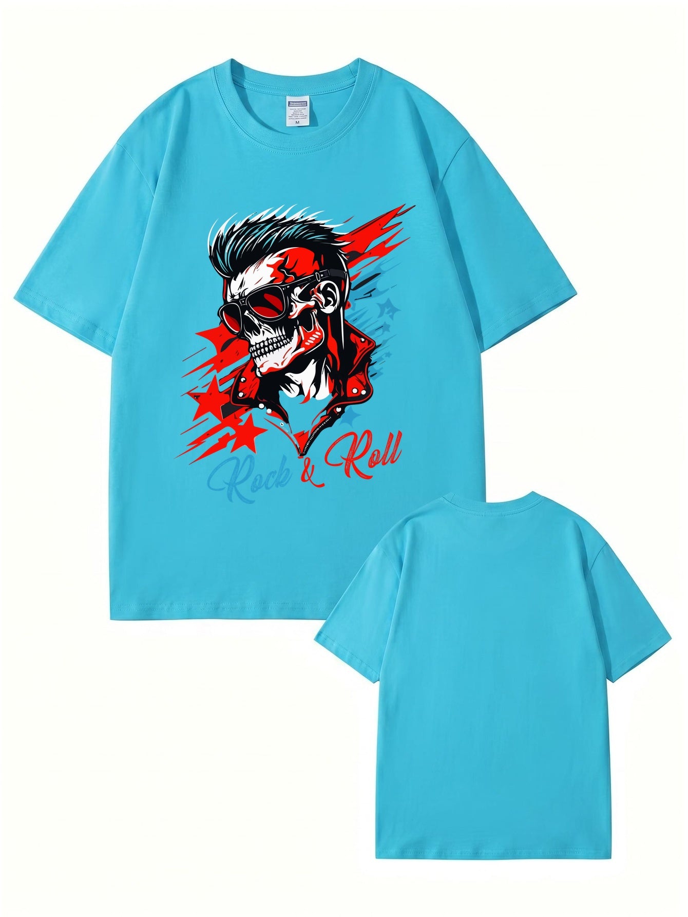 Rock & Roll Skull Graphic Print Men's 200gsm Heavyweight Cotton T-Shirt