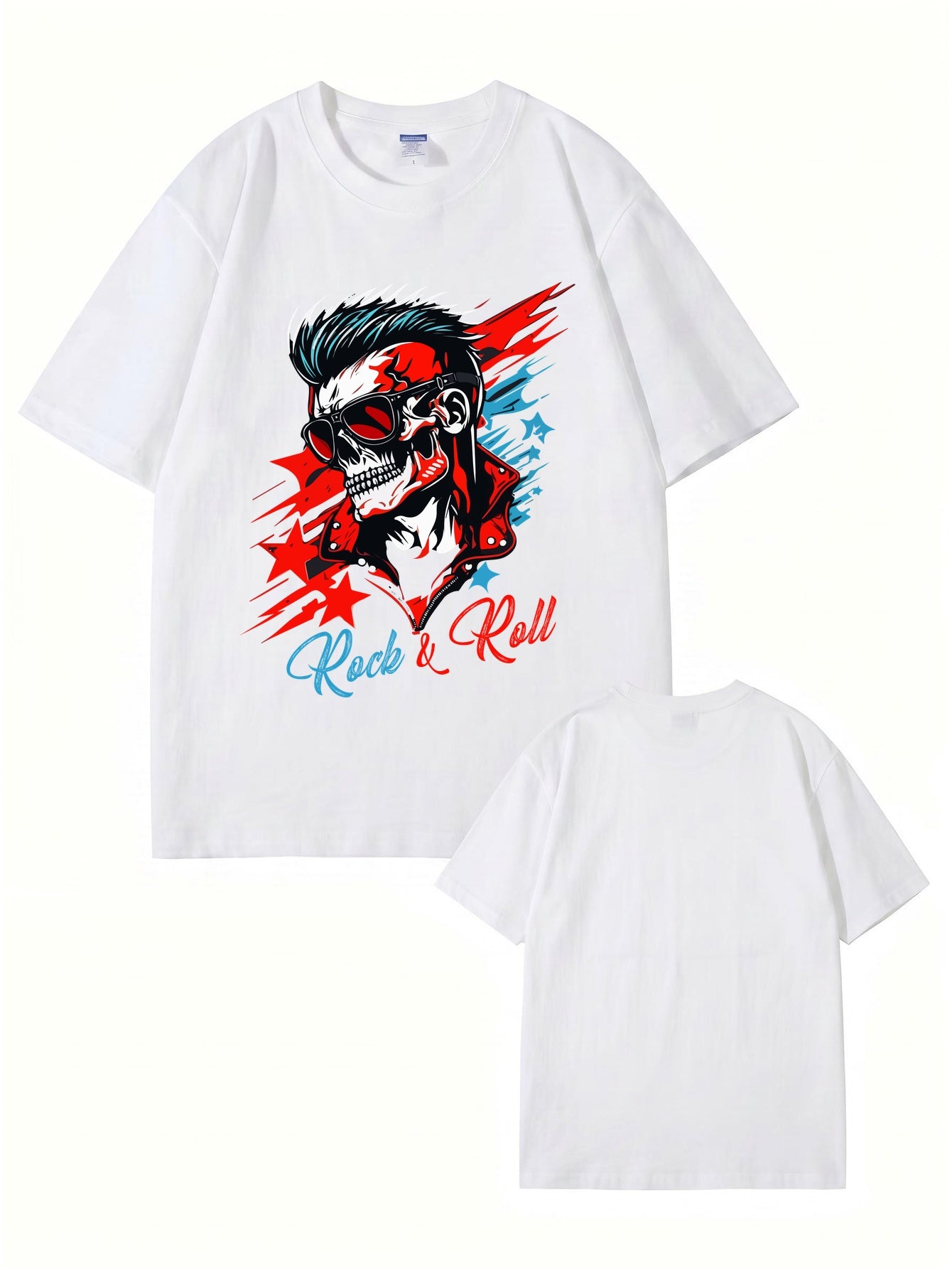 Rock & Roll Skull Graphic Print Men's 200gsm Heavyweight Cotton T-Shirt