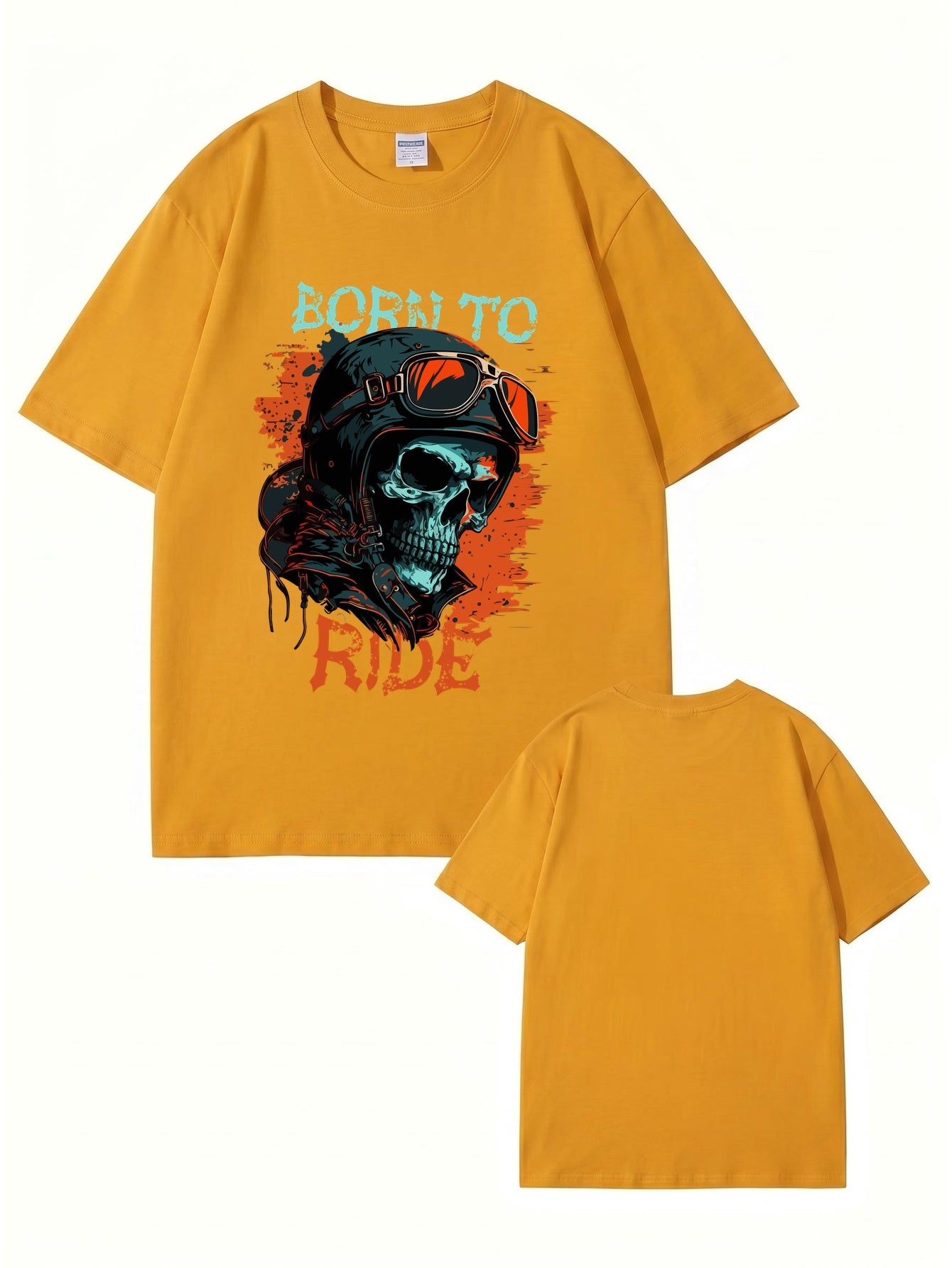 Born To Ride Skull Biker Graphic T-Shirt - Premium 200gsm Cotton Tee