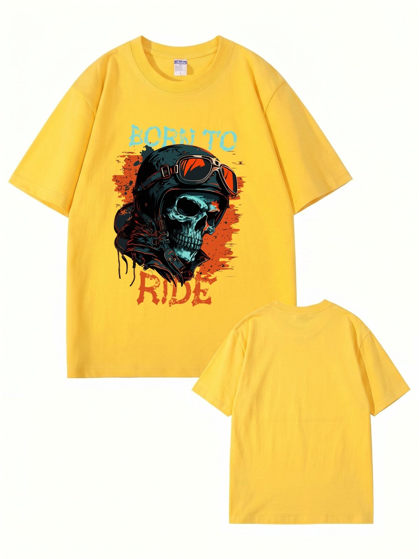 Born To Ride Skull Biker Graphic T-Shirt - Premium 200gsm Cotton Tee