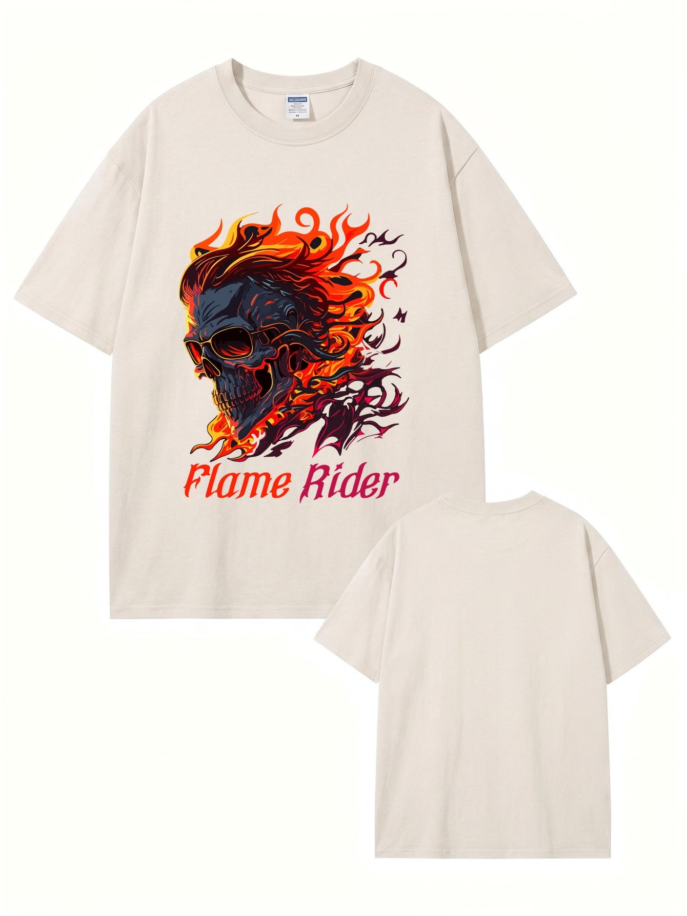Flame Rider Vintage Washed Graphic T-Shirt - Heavyweight 300gsm Cotton