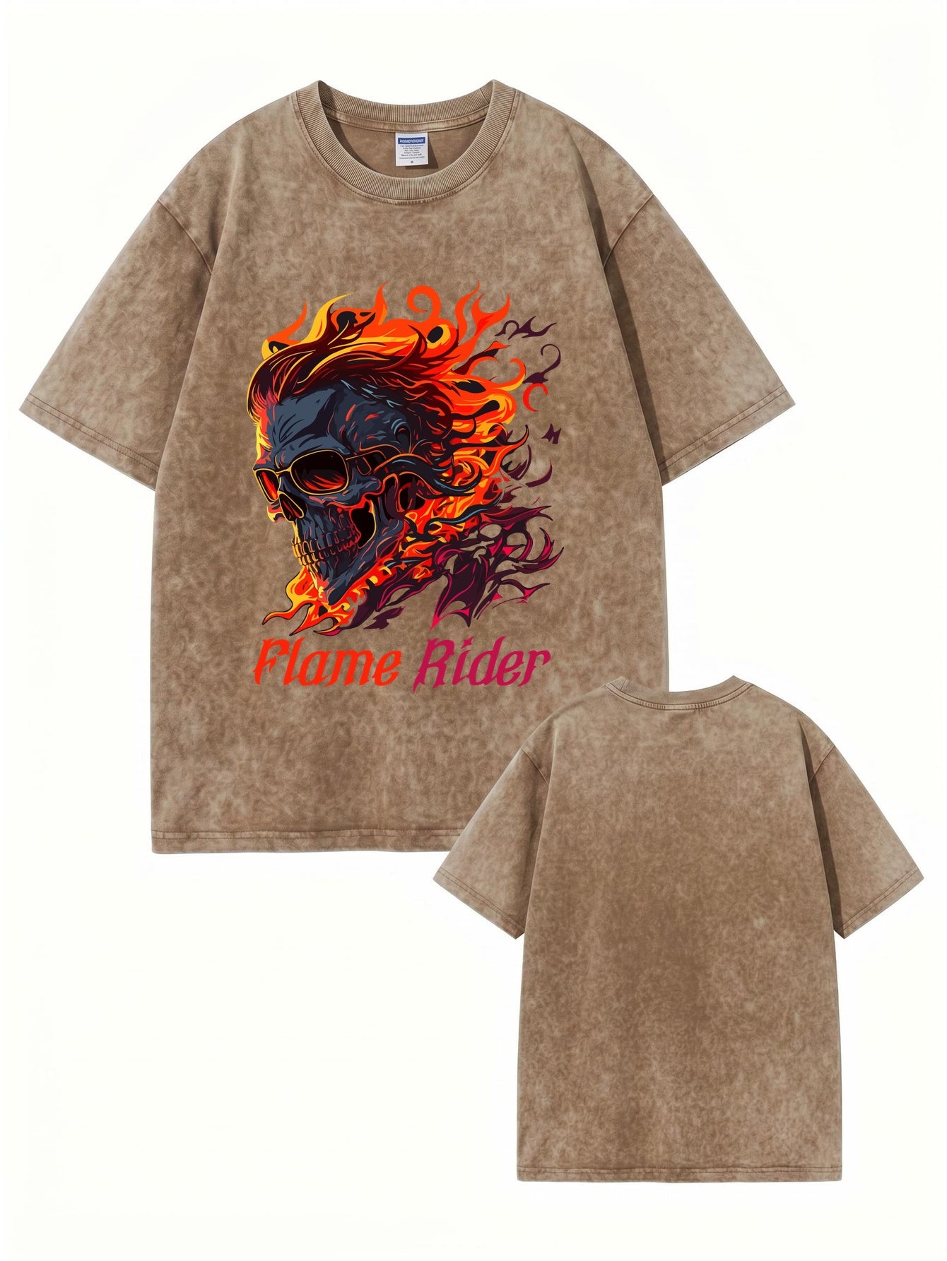 Flame Rider Vintage Washed Graphic T-Shirt - Heavyweight 300gsm Cotton