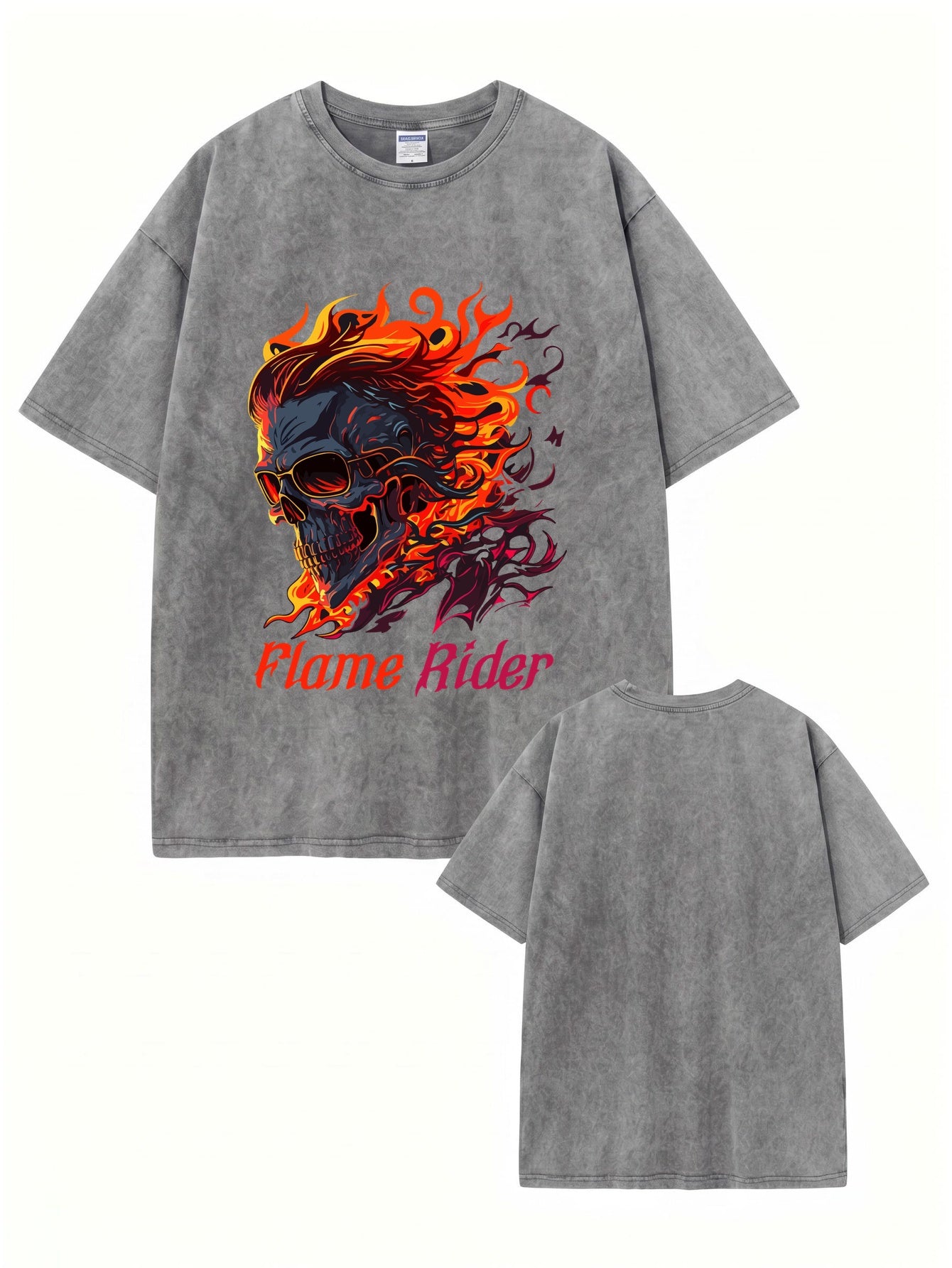 Flame Rider Vintage Washed Graphic T-Shirt - Heavyweight 300gsm Cotton