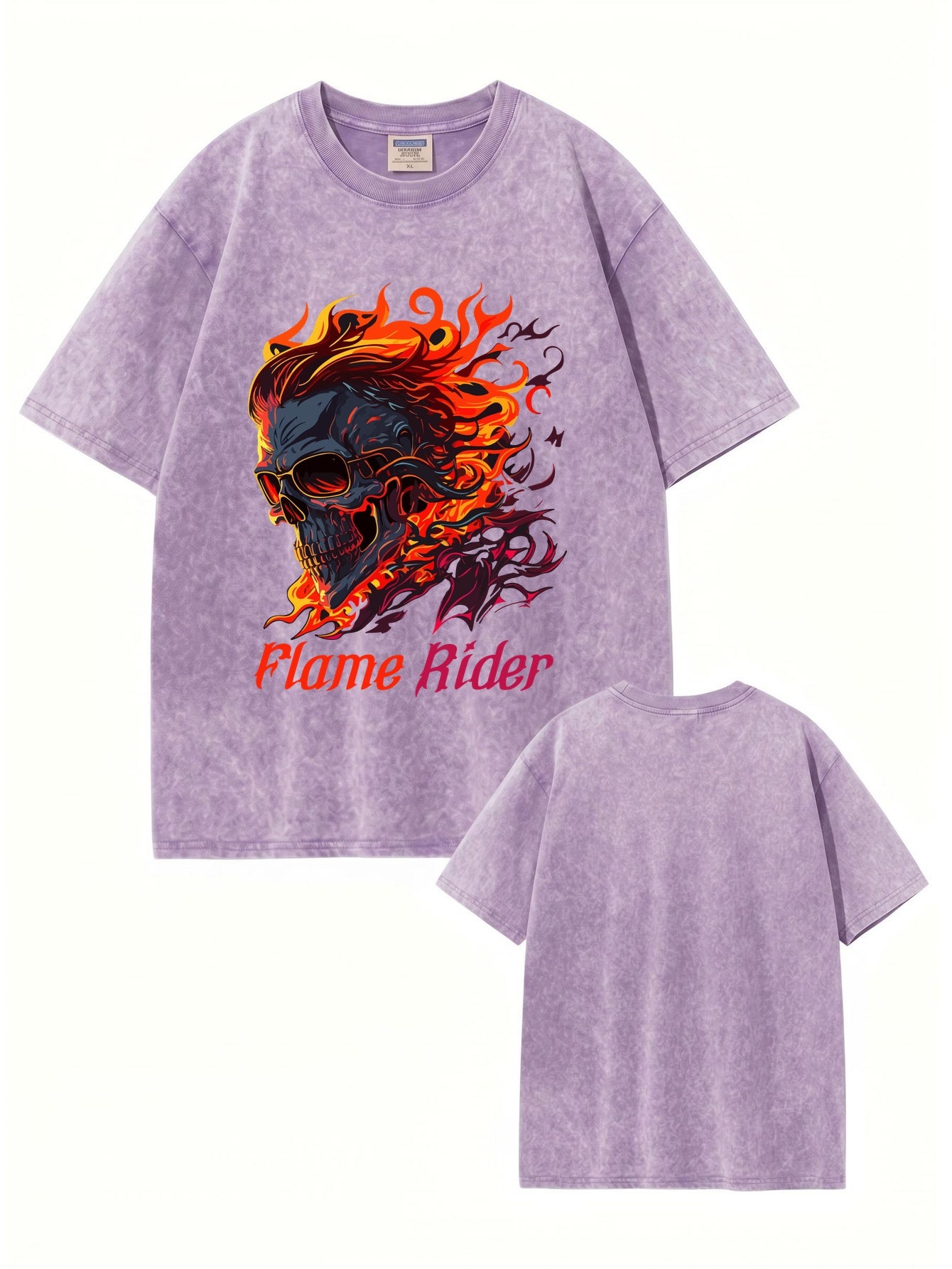 Flame Rider Vintage Washed Graphic T-Shirt - Heavyweight 300gsm Cotton