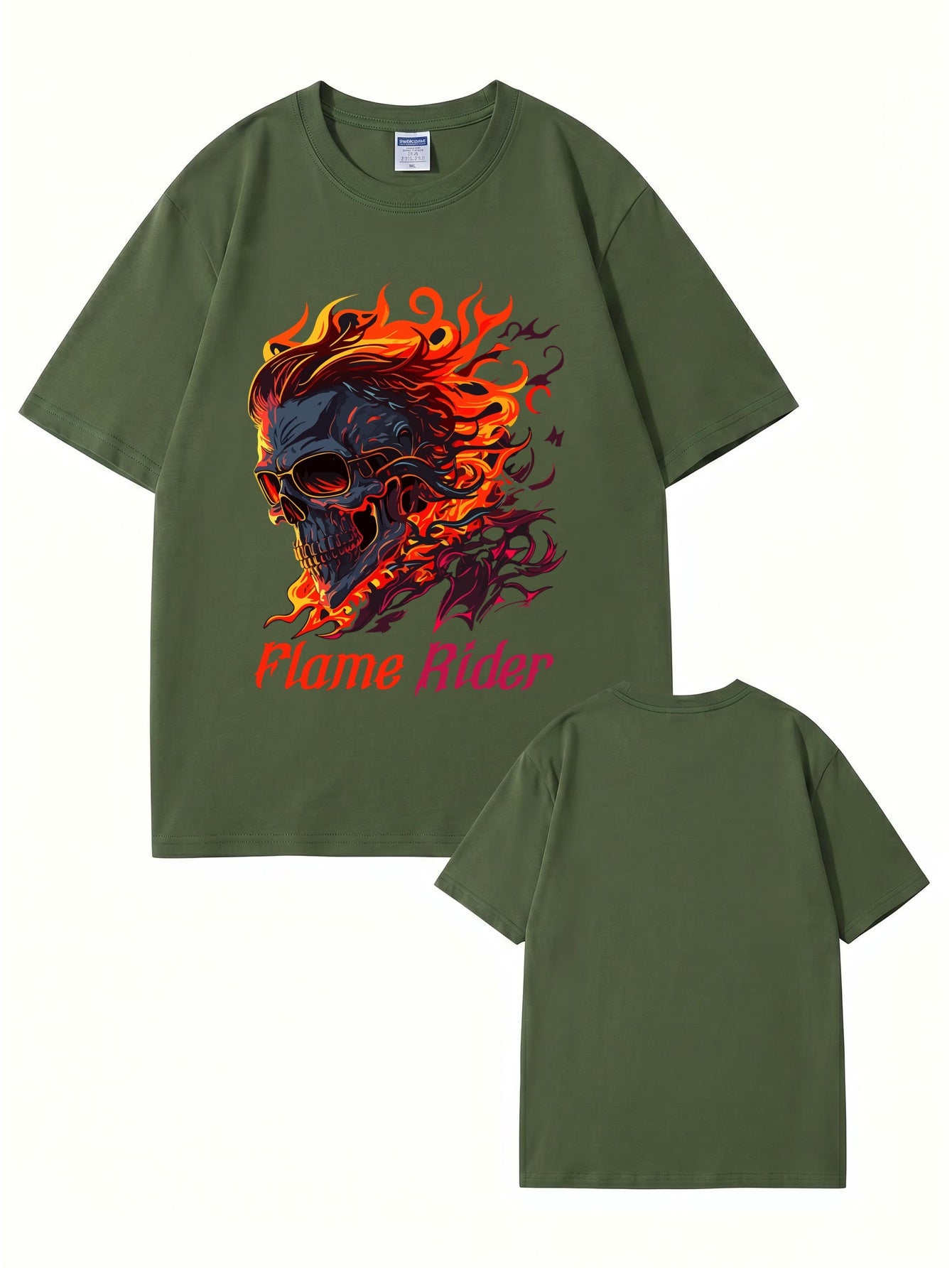 Flame Rider Skull Graphic T-Shirt | Men's Heavyweight Cotton Streetwear Tee