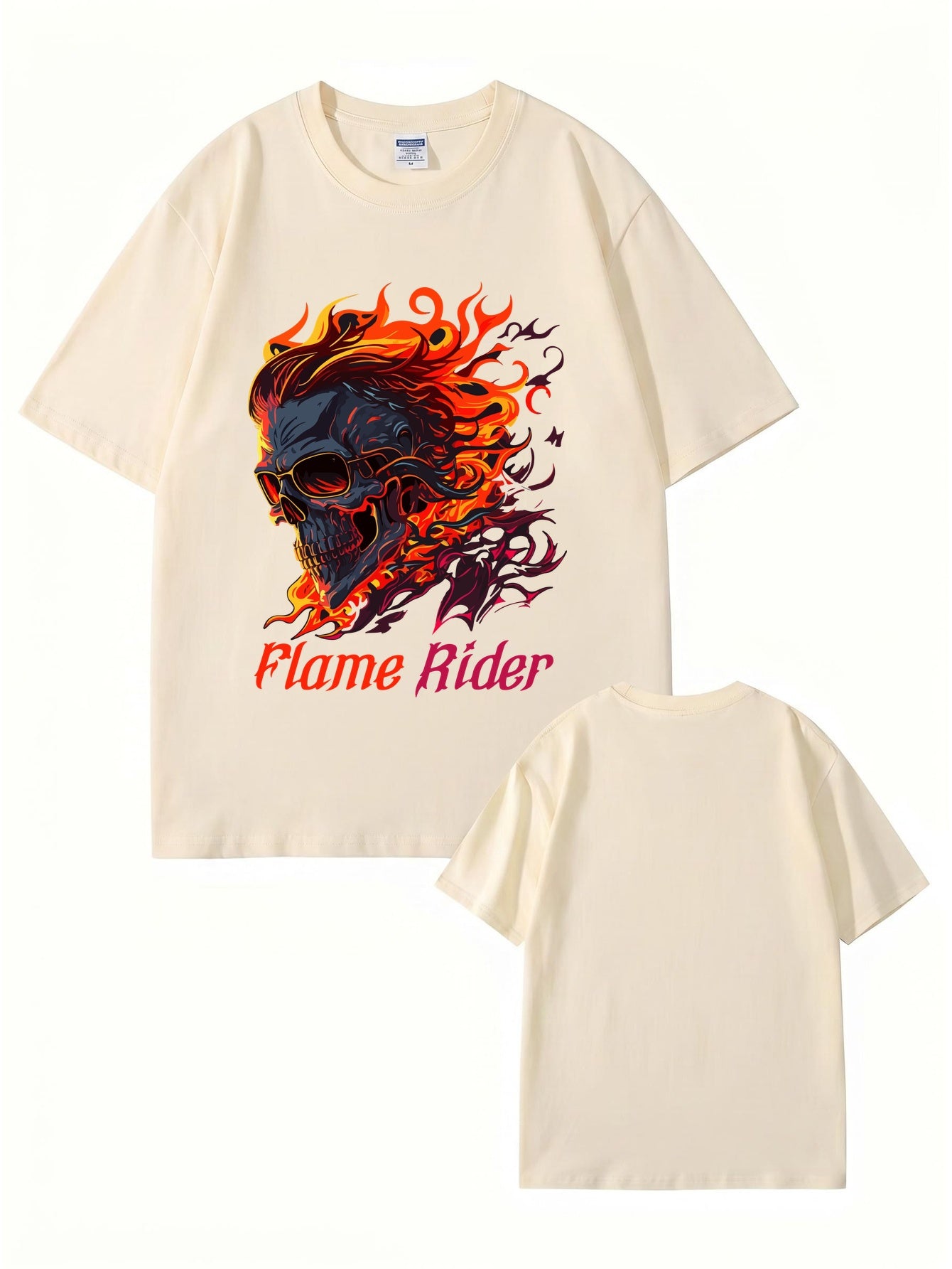 Flame Rider Skull Graphic T-Shirt | Men's Heavyweight Cotton Streetwear Tee