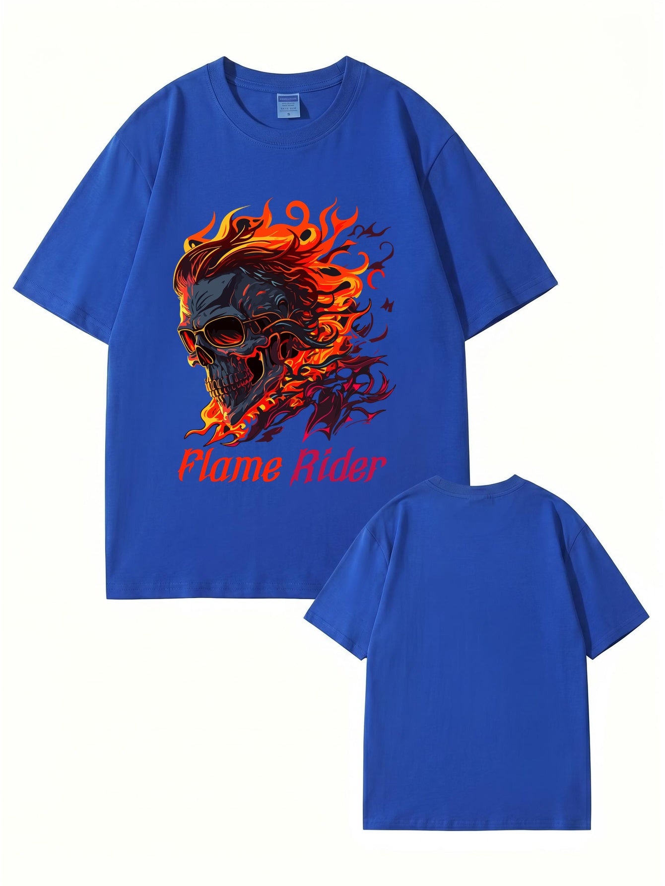Flame Rider Skull Graphic T-Shirt | Men's Heavyweight Cotton Streetwear Tee