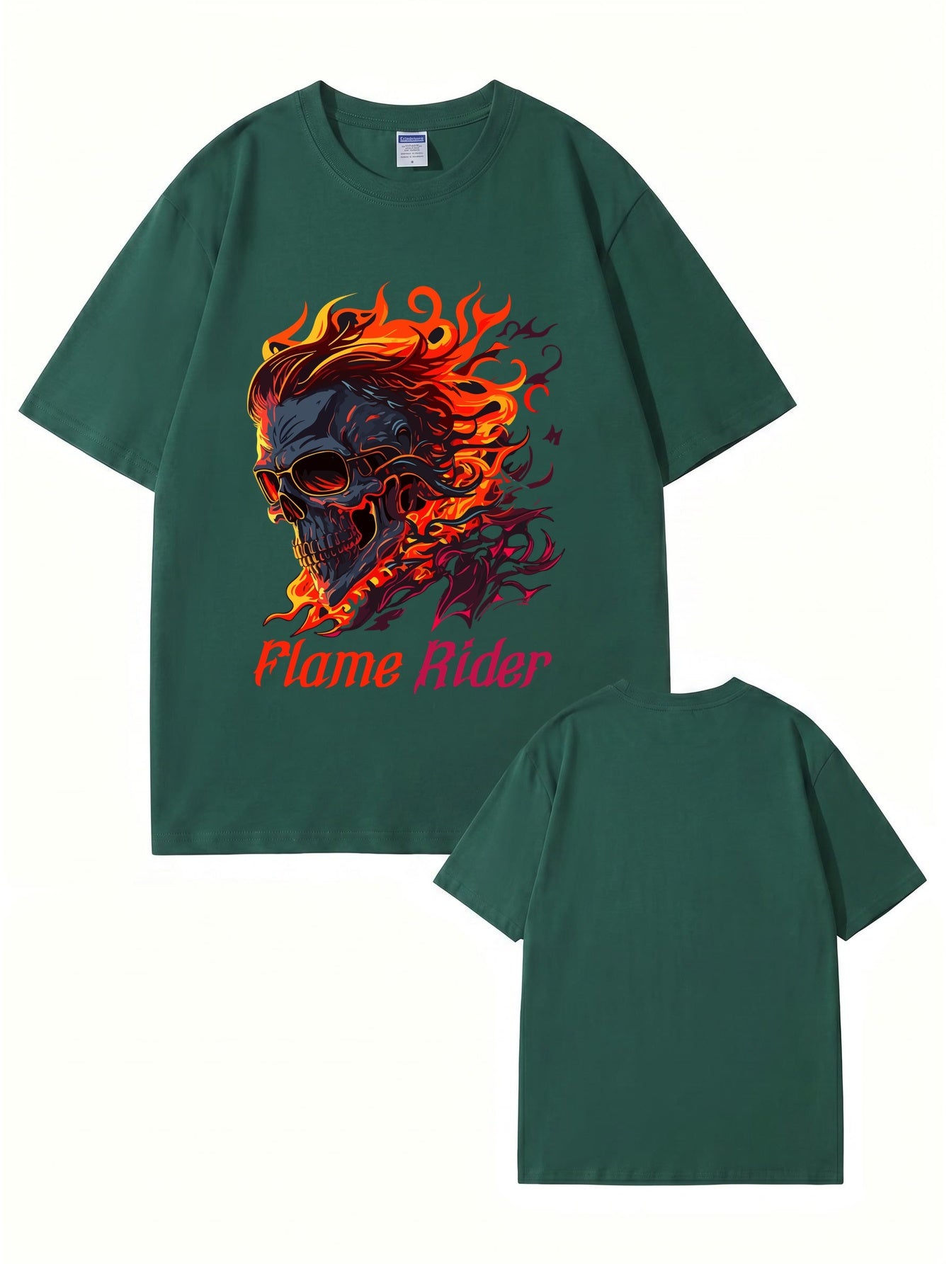 Flame Rider Skull Graphic T-Shirt | Men's Heavyweight Cotton Streetwear Tee