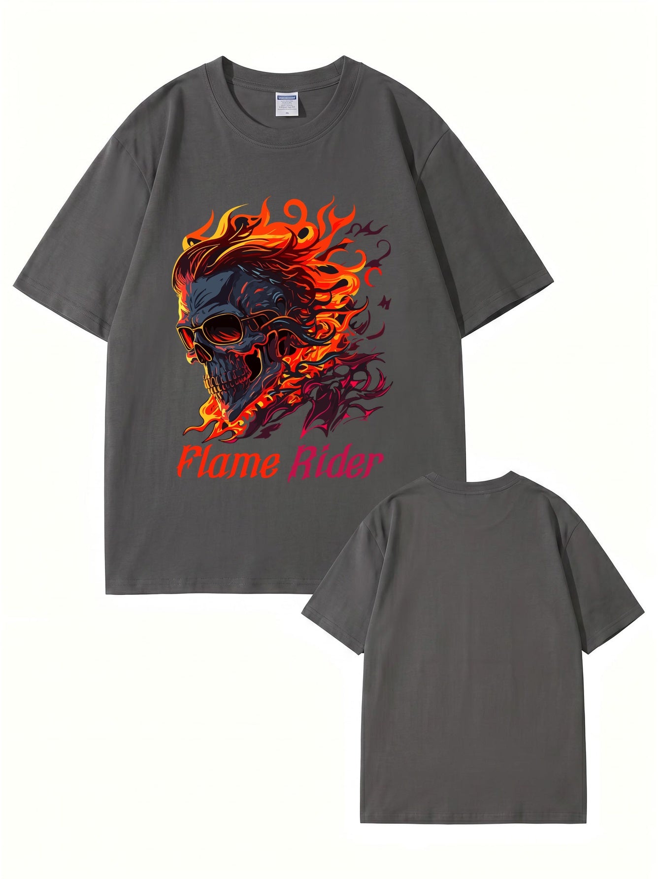 Flame Rider Skull Graphic T-Shirt | Men's Heavyweight Cotton Streetwear Tee