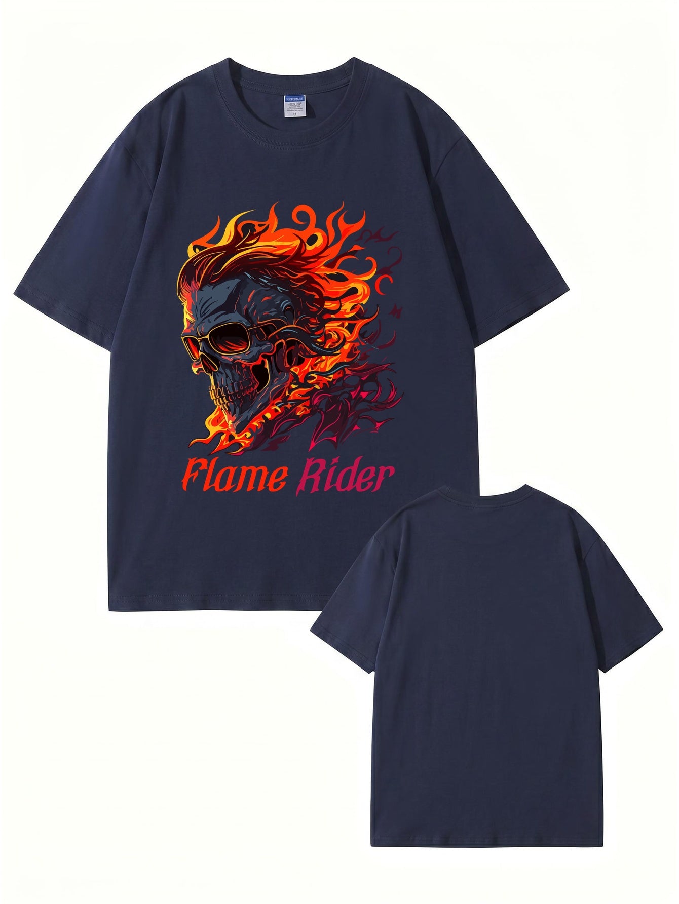 Flame Rider Skull Graphic T-Shirt | Men's Heavyweight Cotton Streetwear Tee