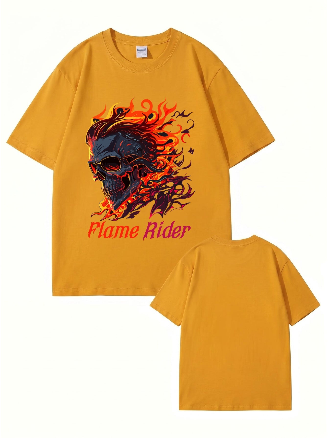 Flame Rider Skull Graphic T-Shirt | Men's Heavyweight Cotton Streetwear Tee