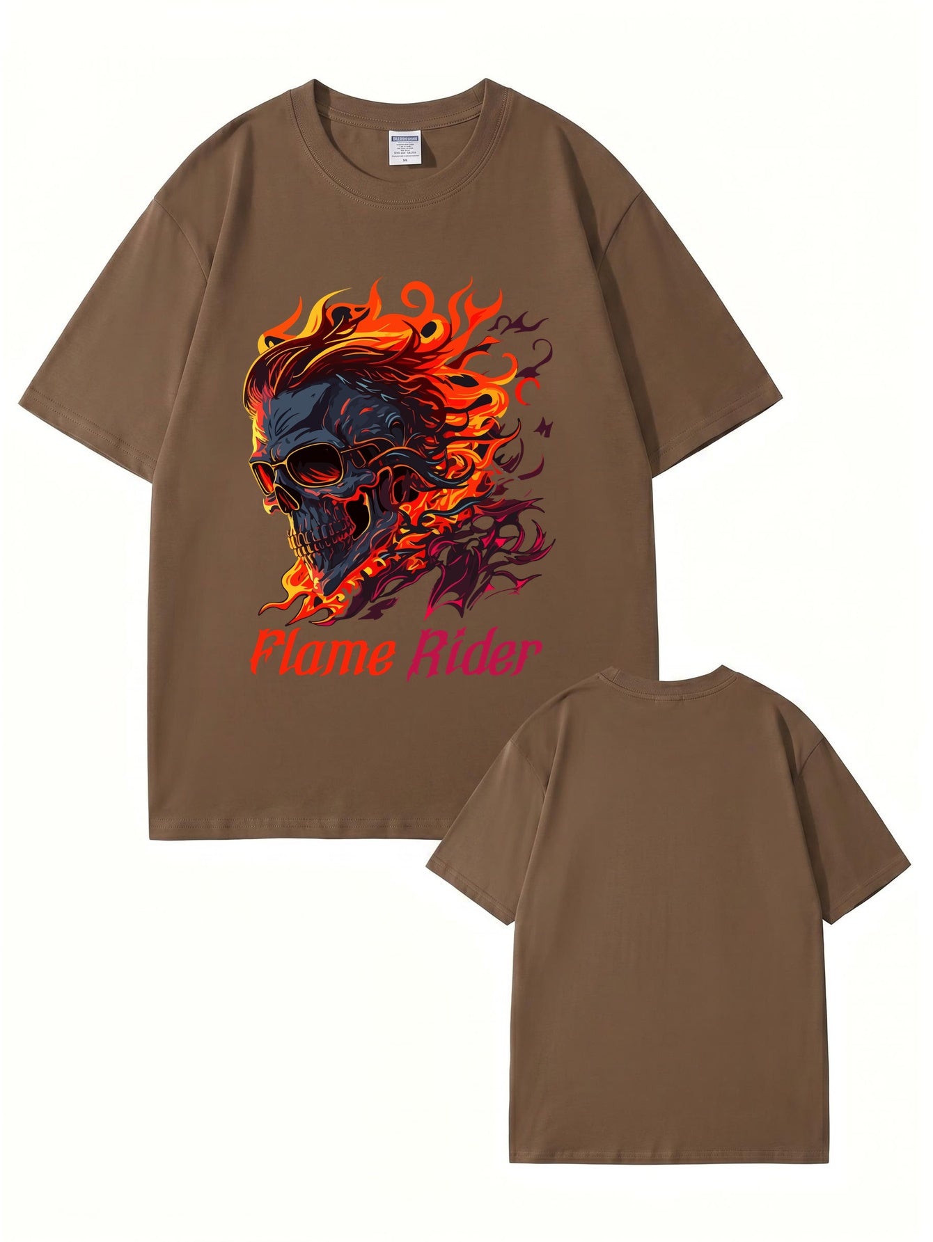 Flame Rider Skull Graphic T-Shirt | Men's Heavyweight Cotton Streetwear Tee