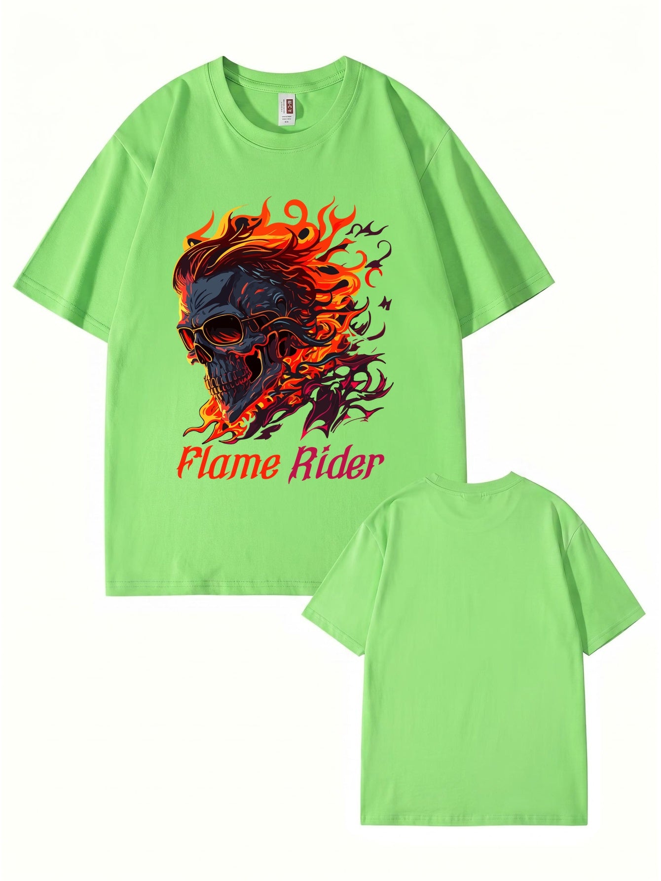 Flame Rider Skull Graphic T-Shirt | Men's Heavyweight Cotton Streetwear Tee
