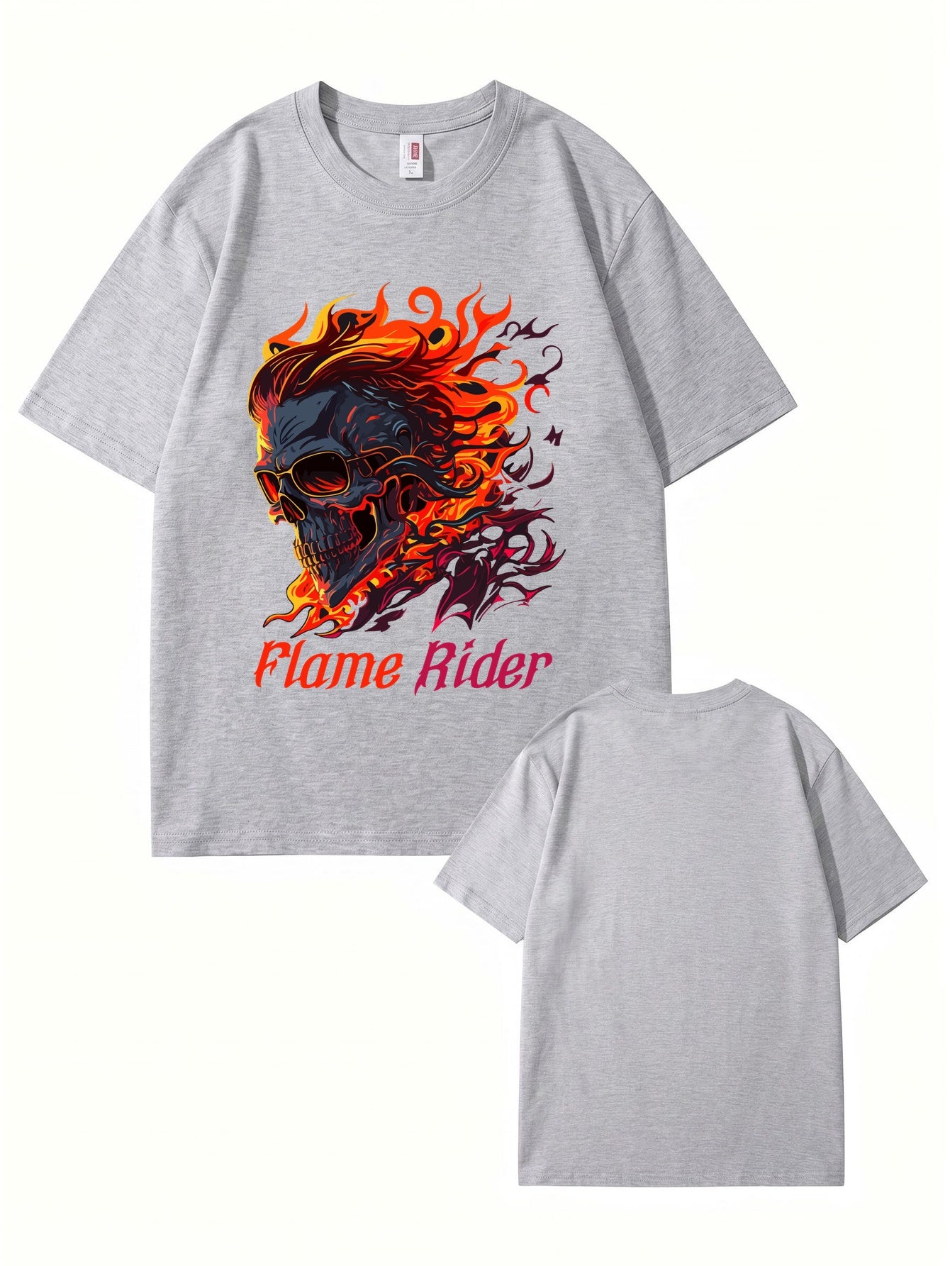 Flame Rider Skull Graphic T-Shirt | Men's Heavyweight Cotton Streetwear Tee