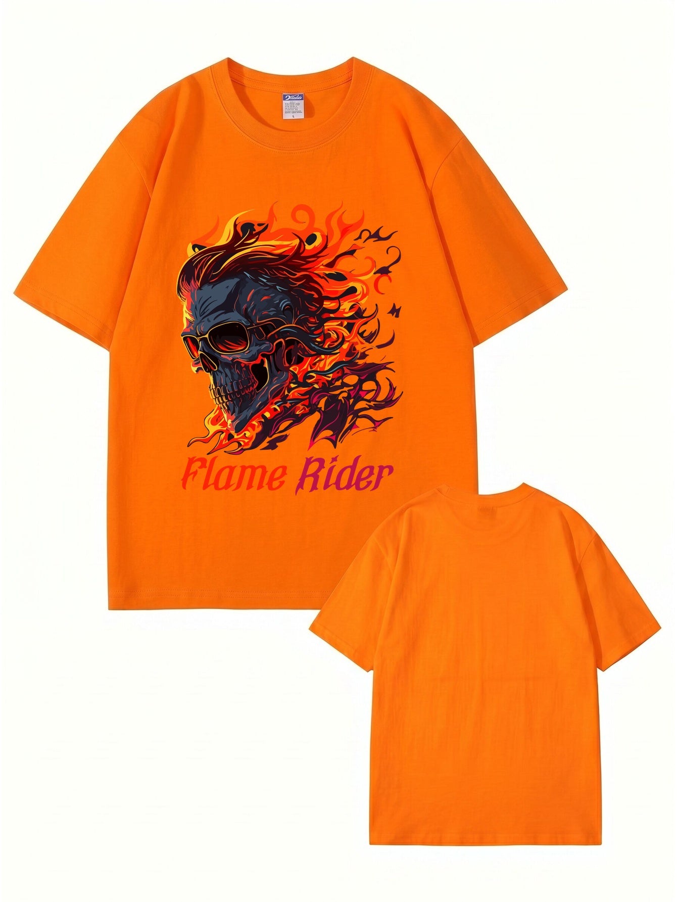 Flame Rider Skull Graphic T-Shirt | Men's Heavyweight Cotton Streetwear Tee