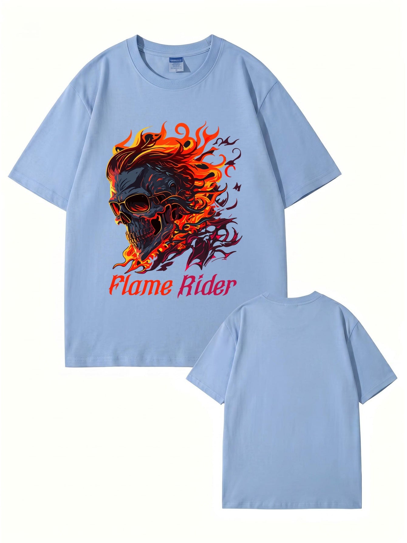 Flame Rider Skull Graphic T-Shirt | Men's Heavyweight Cotton Streetwear Tee