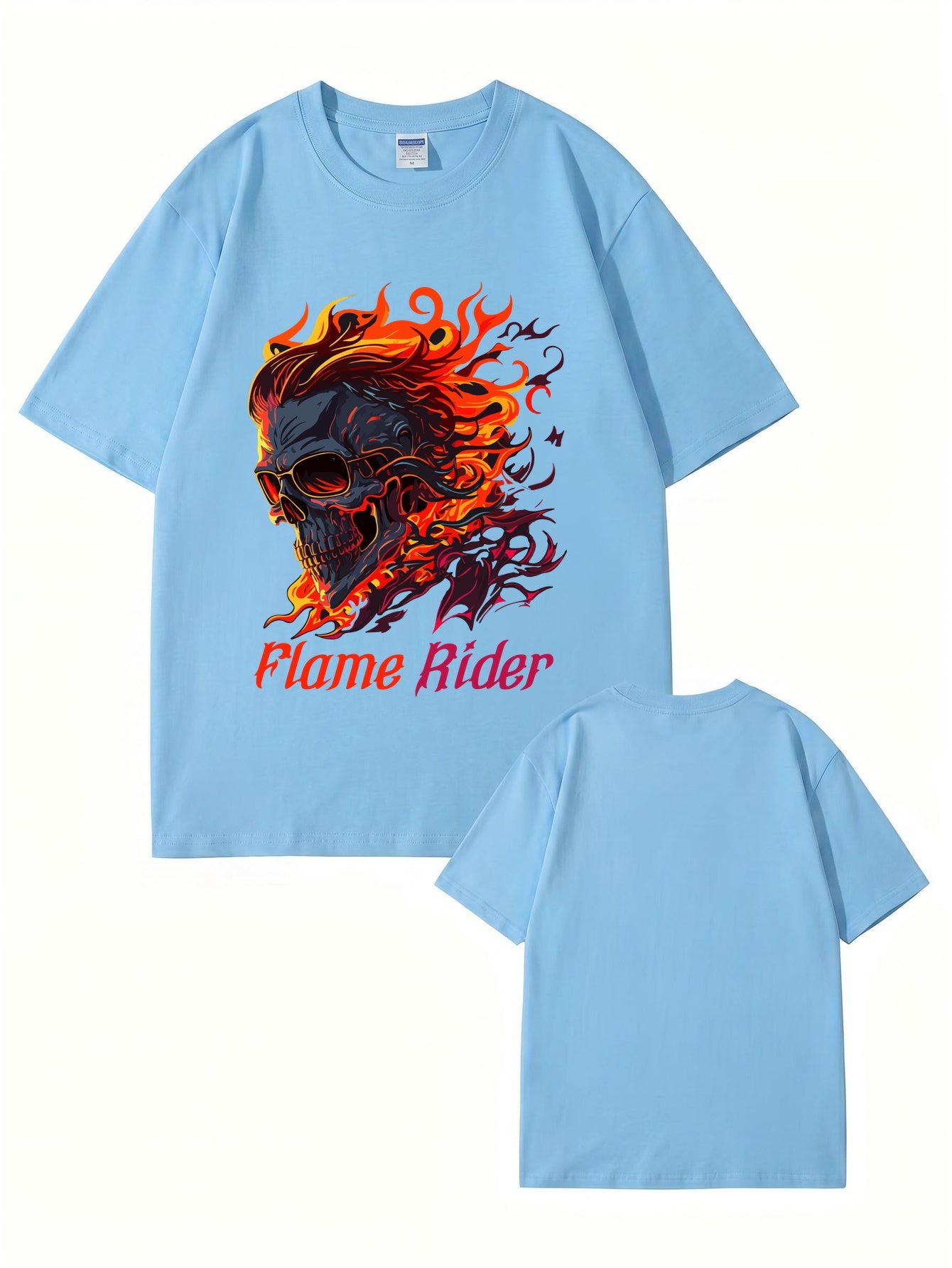 Flame Rider Skull Graphic T-Shirt | Men's Heavyweight Cotton Streetwear Tee