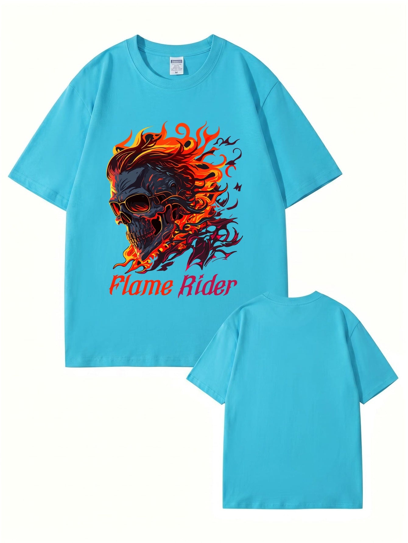 Flame Rider Skull Graphic T-Shirt | Men's Heavyweight Cotton Streetwear Tee