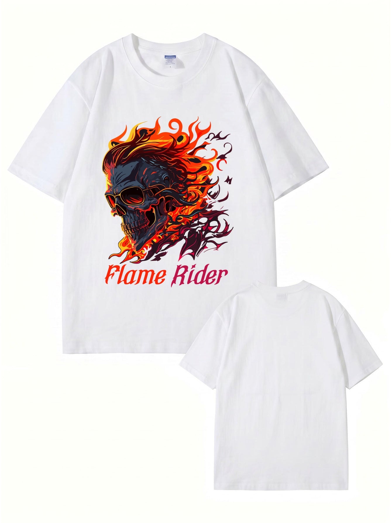 Flame Rider Skull Graphic T-Shirt | Men's Heavyweight Cotton Streetwear Tee