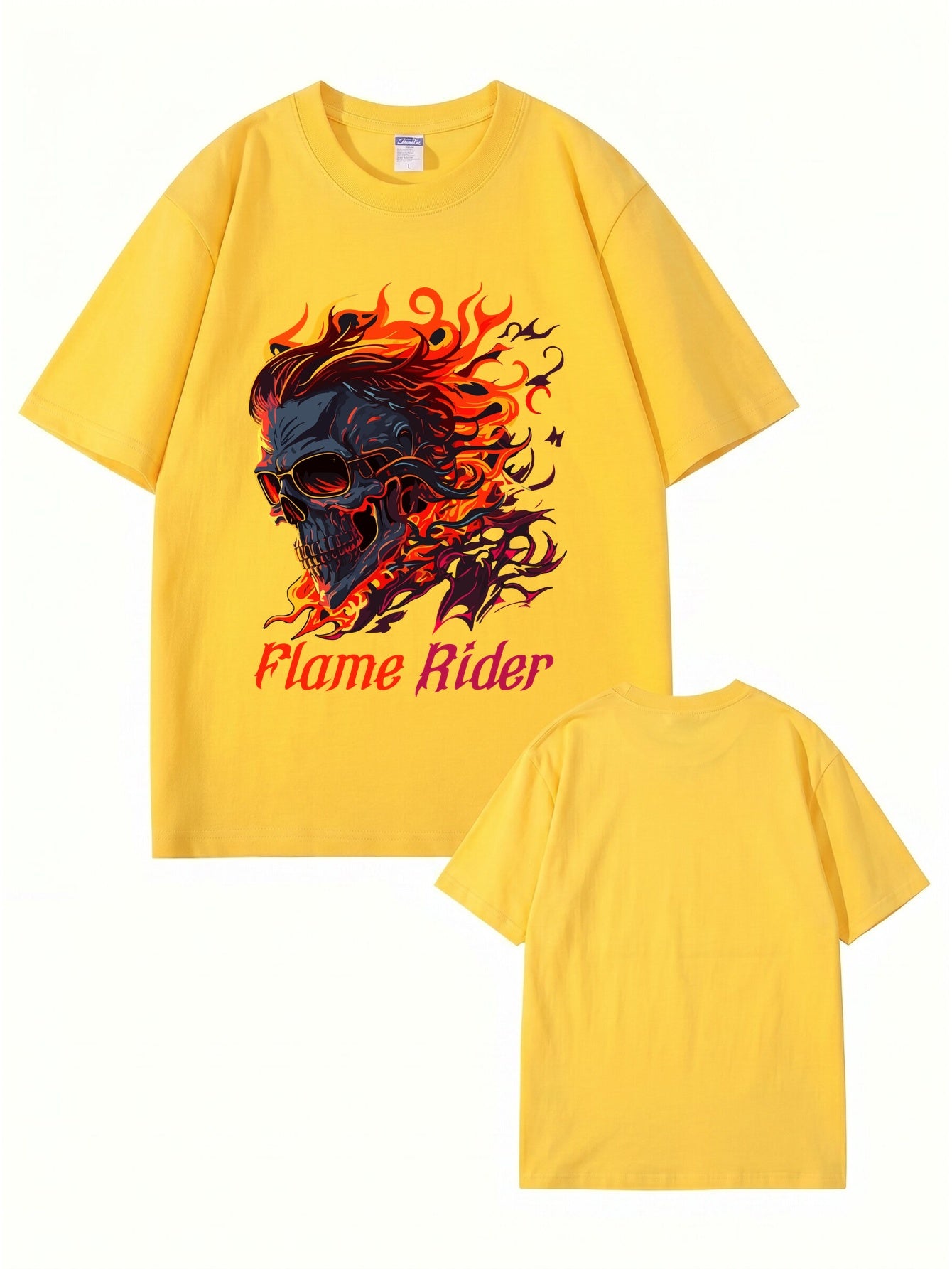 Flame Rider Skull Graphic T-Shirt | Men's Heavyweight Cotton Streetwear Tee