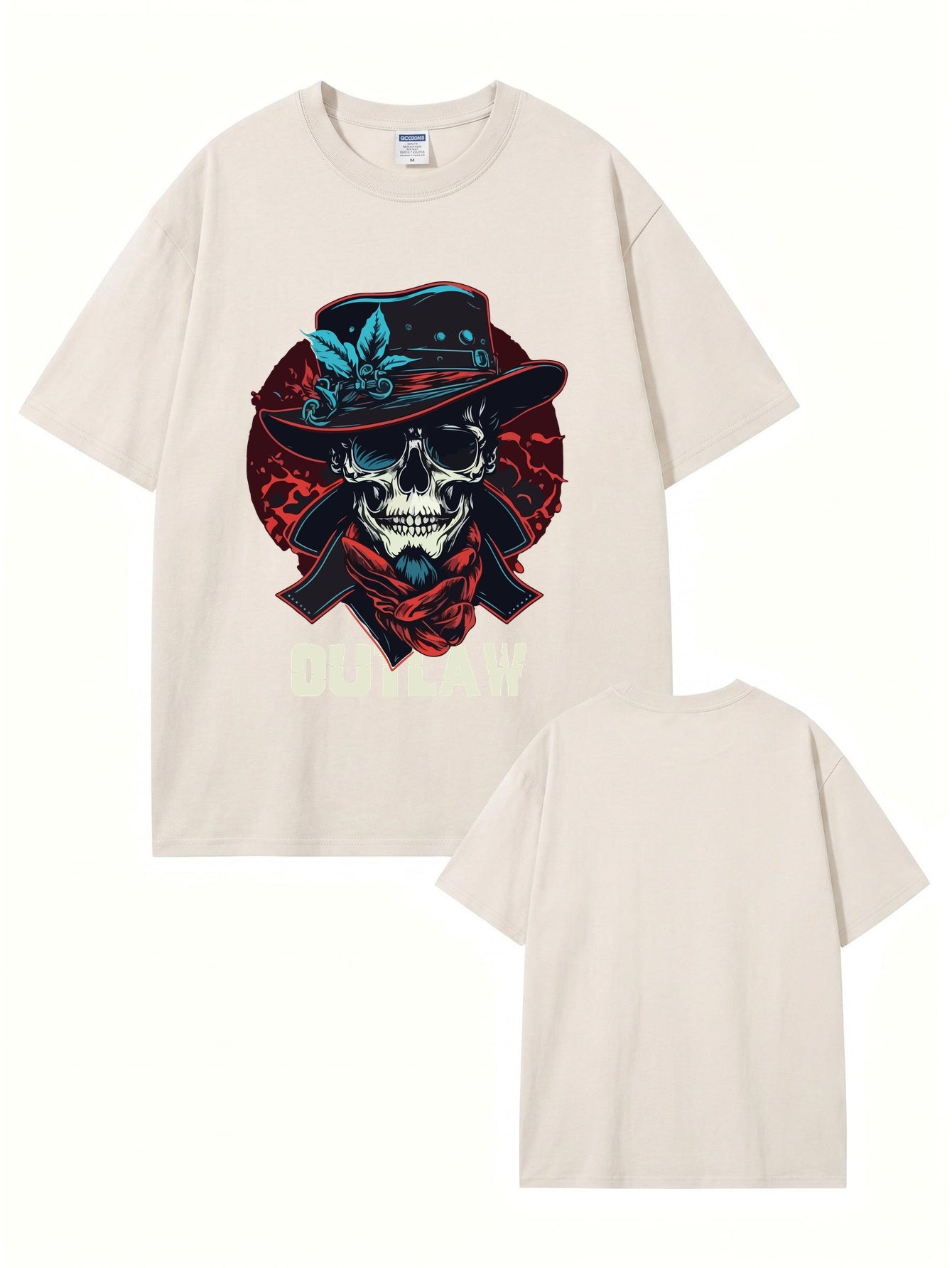 Vintage Washed Outlaw Skull Graphic Tee - Heavyweight Cotton Streetwear