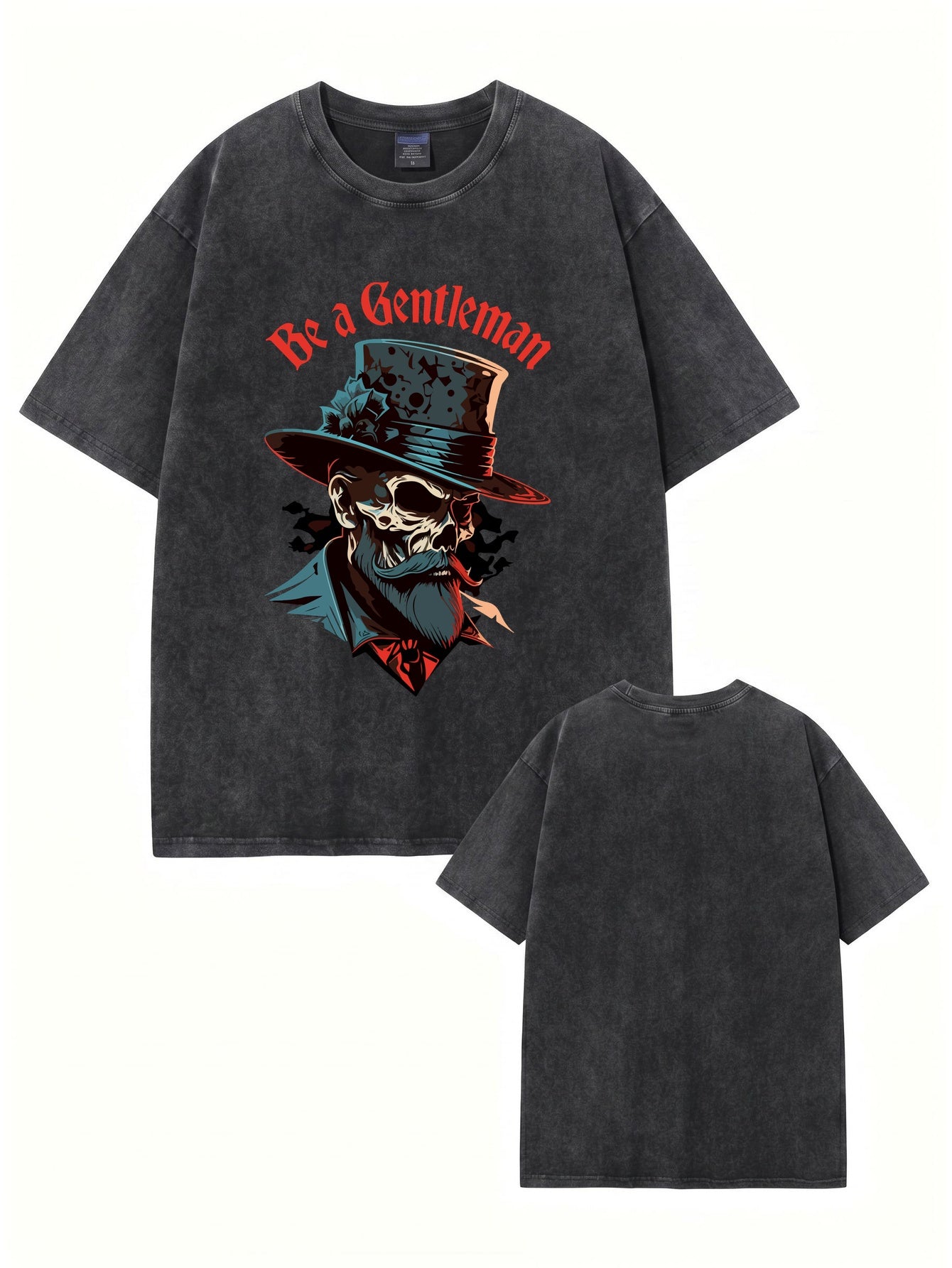 Vintage Washed Be a Gentleman Skull Graphic T-Shirt