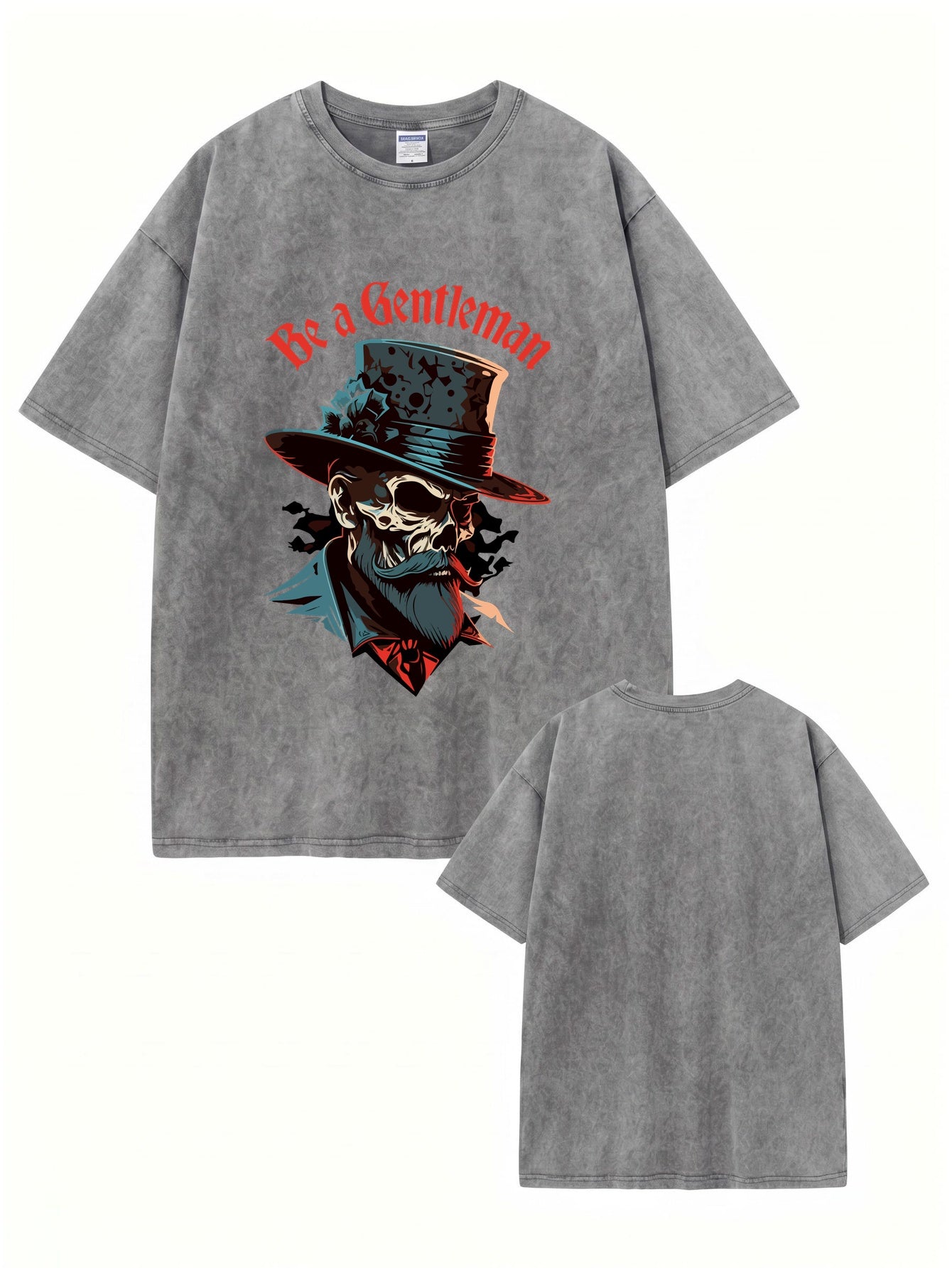 Vintage Washed Be a Gentleman Skull Graphic T-Shirt