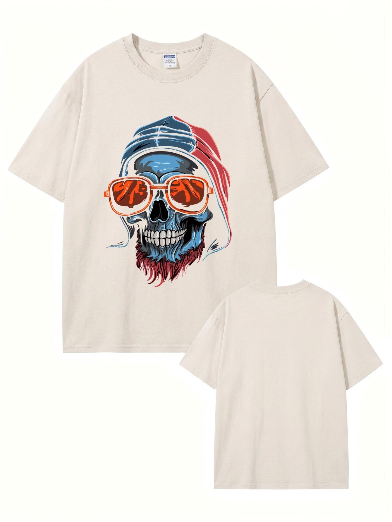 Vintage Washed Graphic T-Shirt - Cool Skull with Sunglasses Print