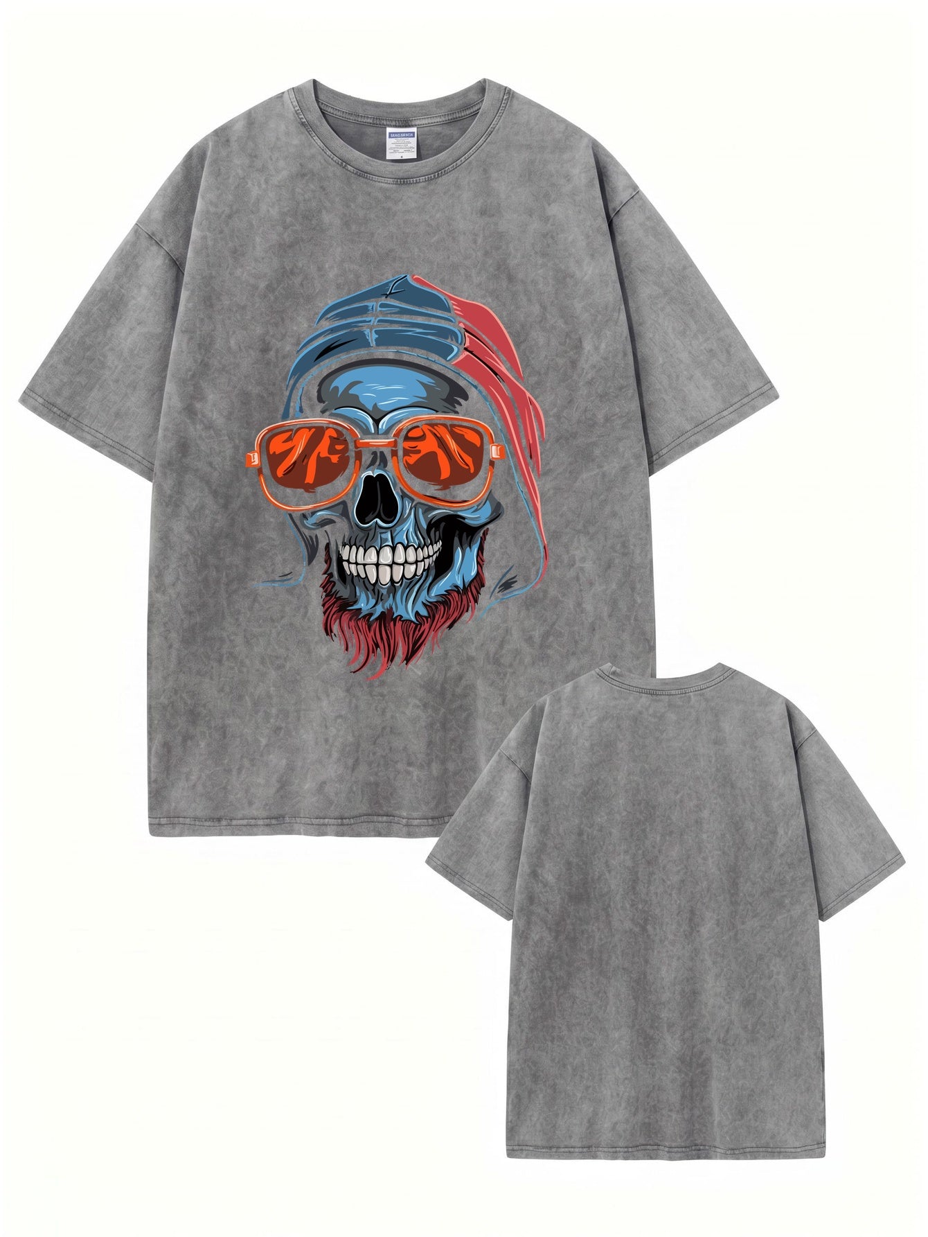 Vintage Washed Graphic T-Shirt - Cool Skull with Sunglasses Print