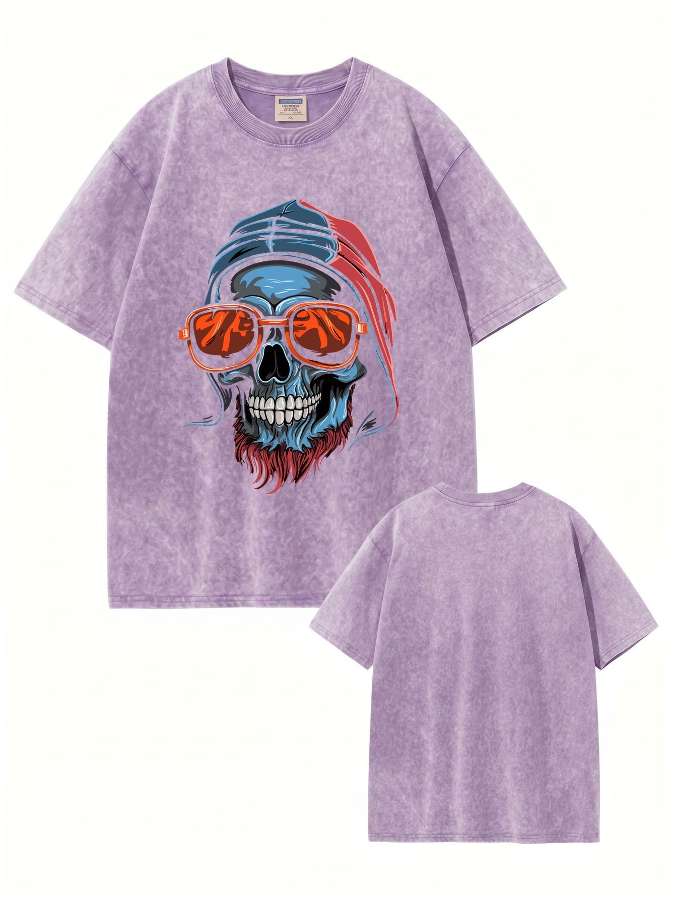 Vintage Washed Graphic T-Shirt - Cool Skull with Sunglasses Print