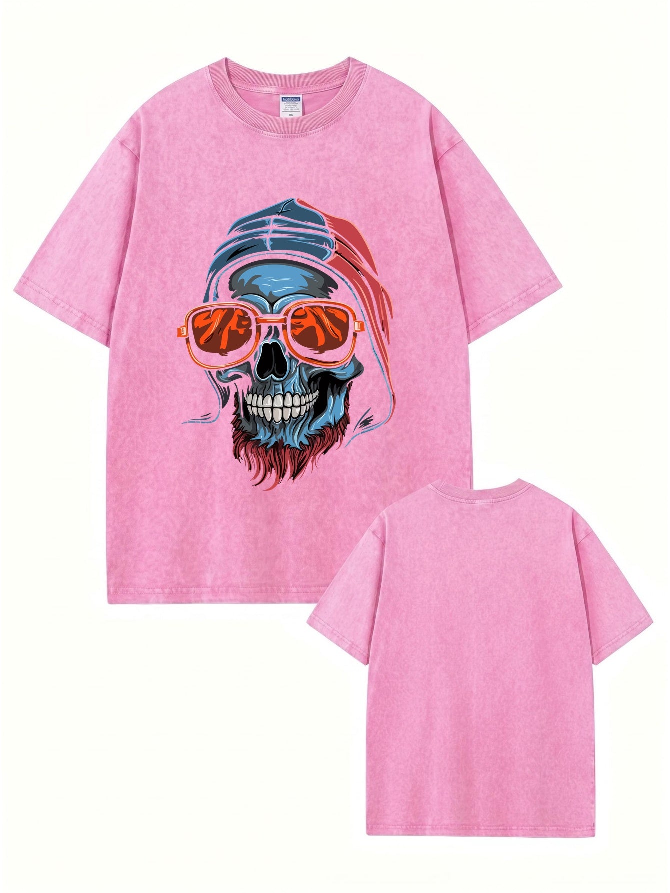 Vintage Washed Graphic T-Shirt - Cool Skull with Sunglasses Print