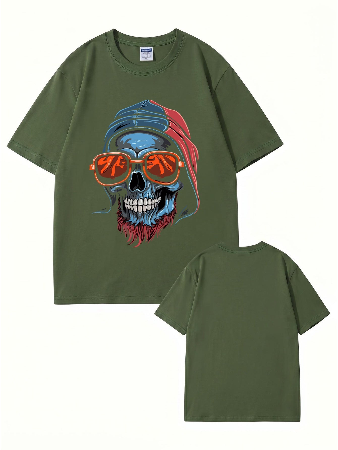 Cool Skull Graphic Print T-Shirt with Sunglasses & Hooded Design