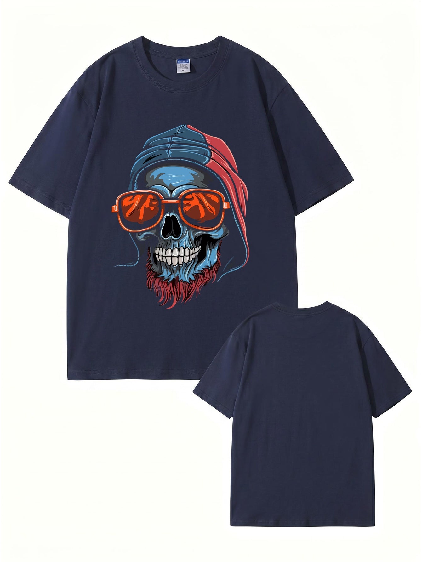 Cool Skull Graphic Print T-Shirt with Sunglasses & Hooded Design