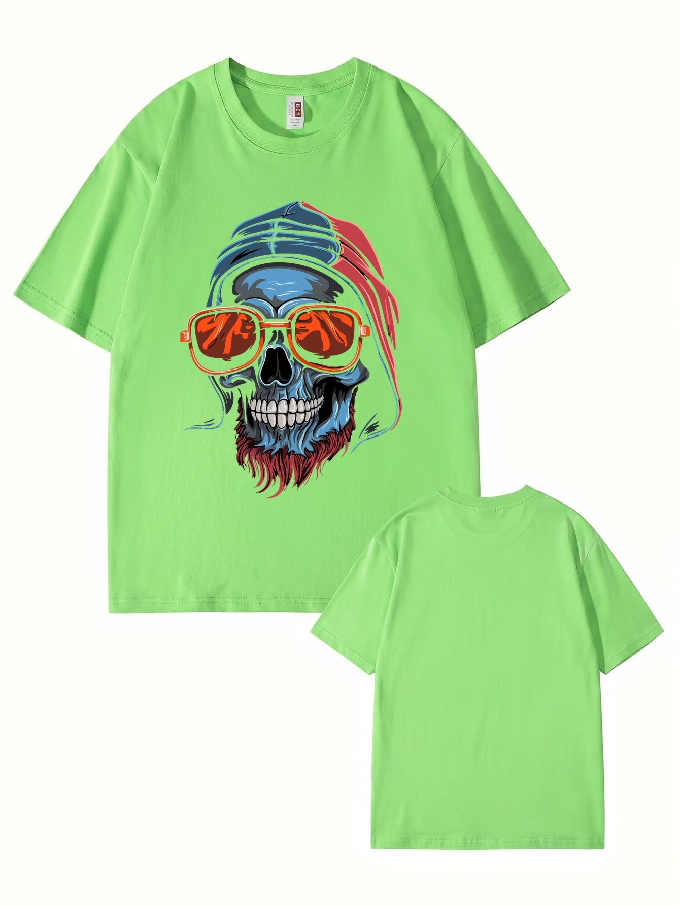Cool Skull Graphic Print T-Shirt with Sunglasses & Hooded Design