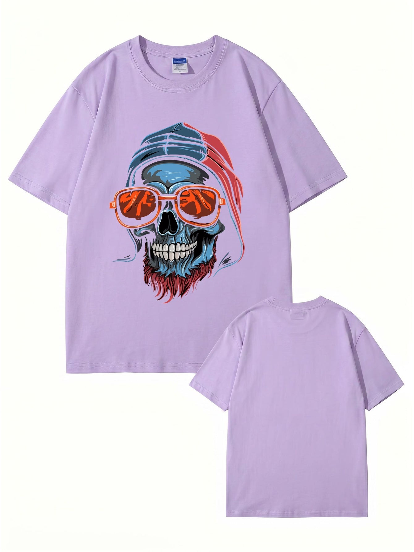 Cool Skull Graphic Print T-Shirt with Sunglasses & Hooded Design