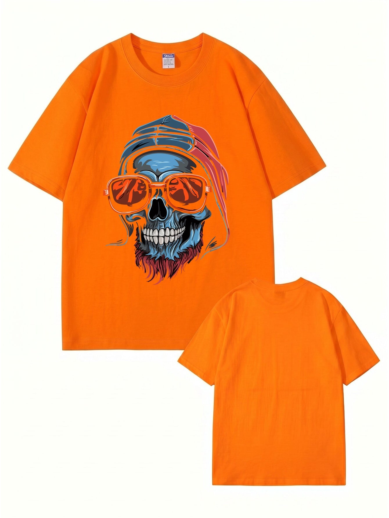 Cool Skull Graphic Print T-Shirt with Sunglasses & Hooded Design
