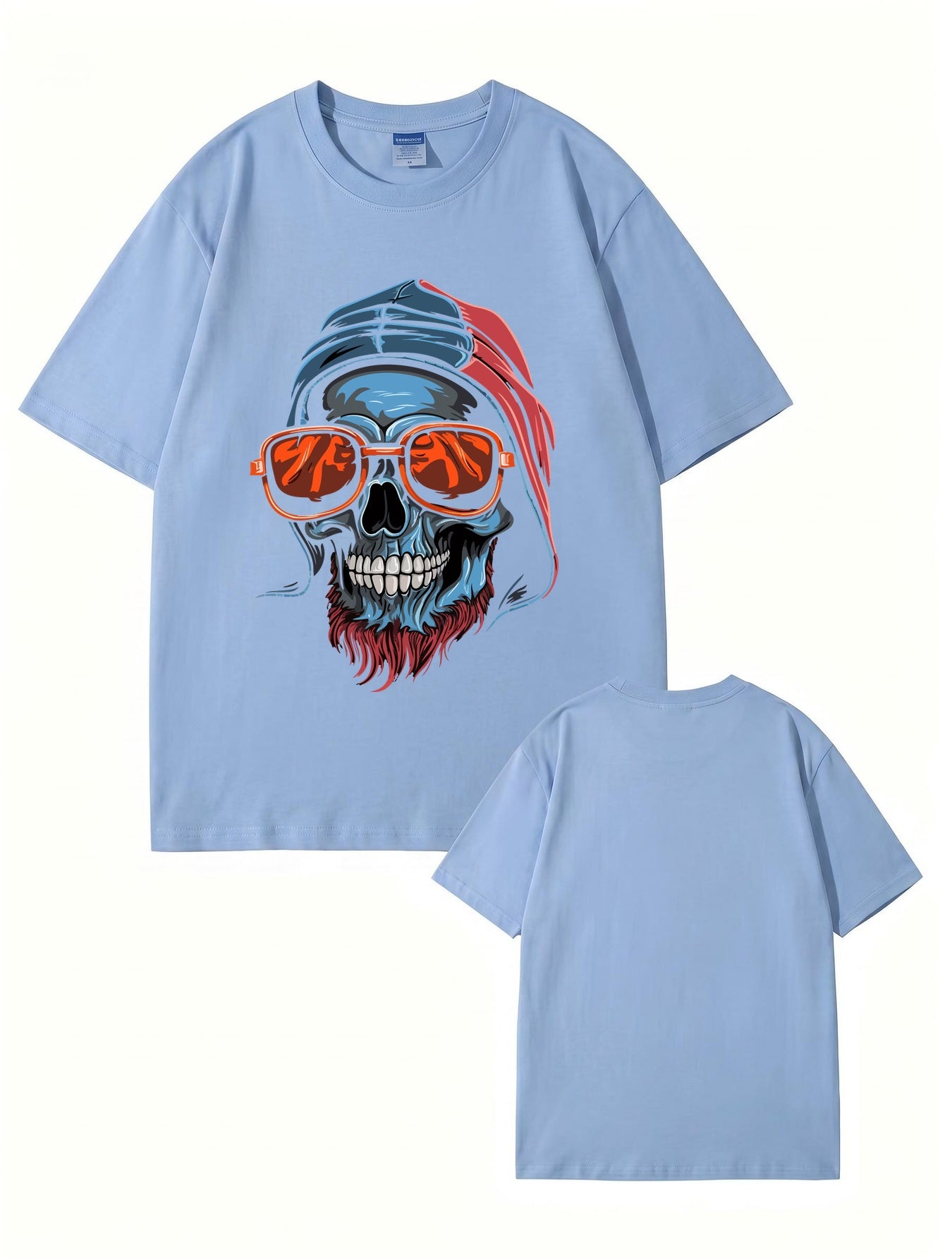 Cool Skull Graphic Print T-Shirt with Sunglasses & Hooded Design
